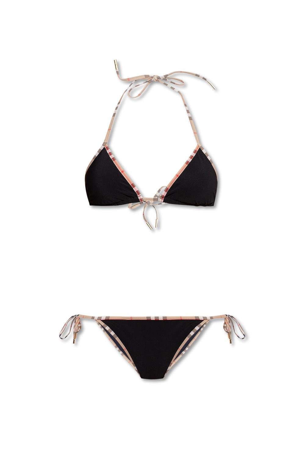 Burberry Vintage Check Detail Triangle Bikini in Black - Save 38% - Lyst