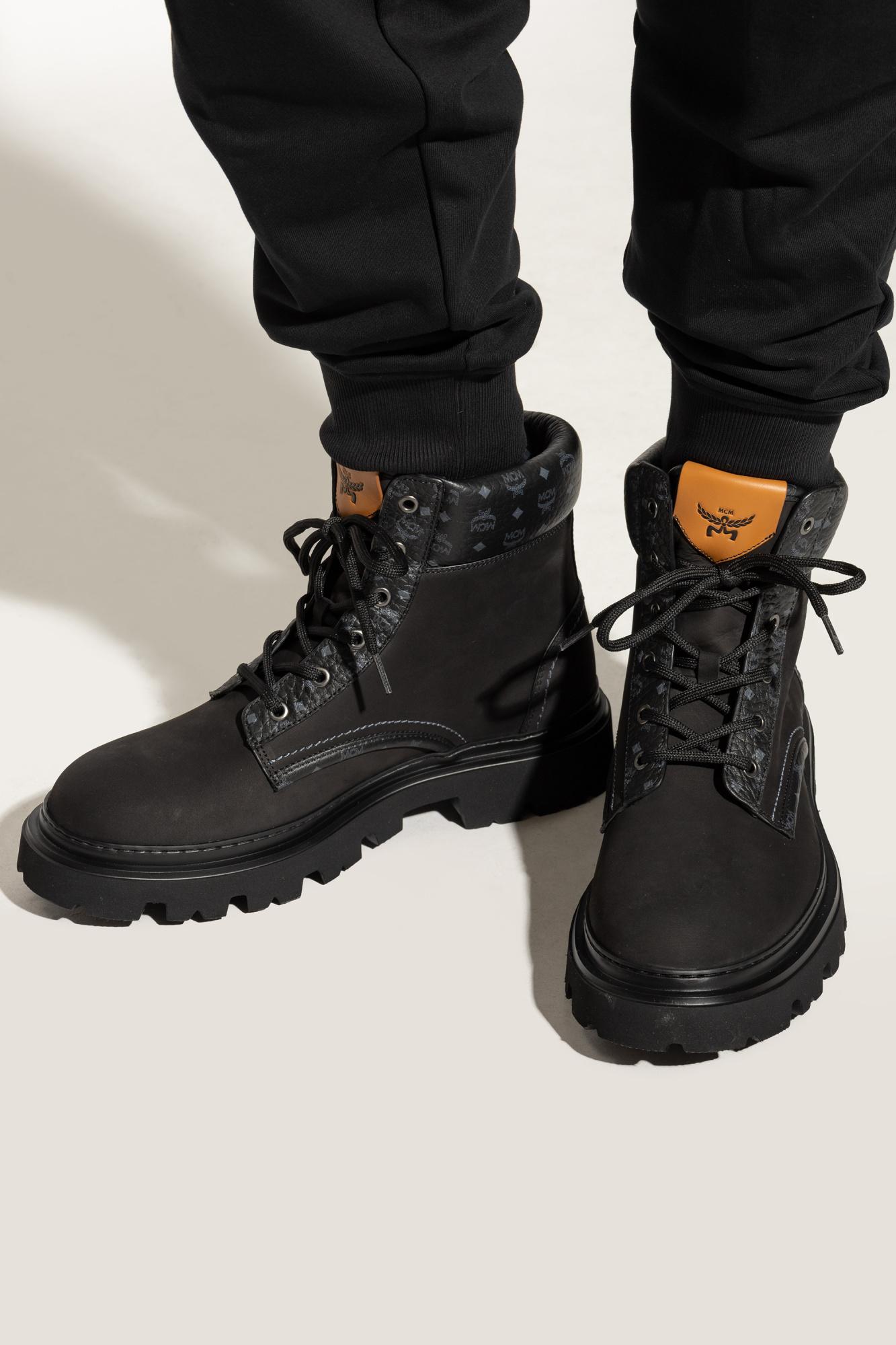 MCM Men\'s Black Leather Reflective Patch With Orange Pull Boots MEX9ARA18BK (41 Leather boots MCM Black size 41 EU in Leather - 32054939 main image 3