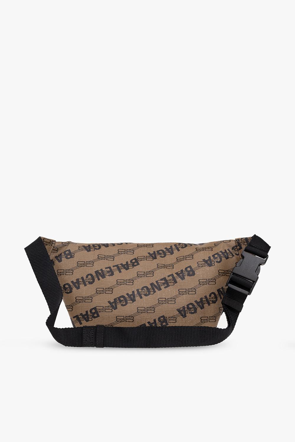 Balenciaga Men Signature Monogram Waist bag in Beige calfskin