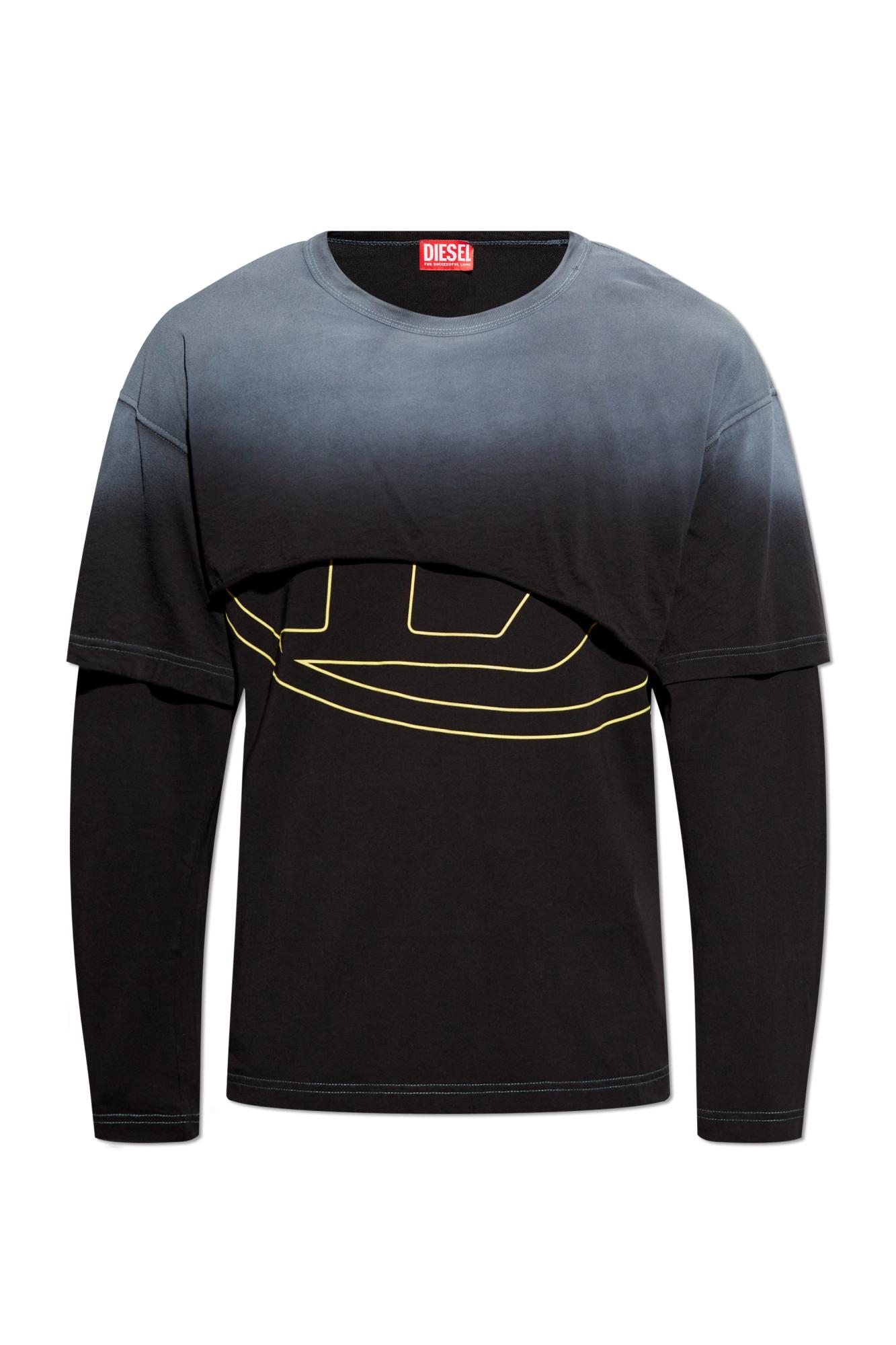 【DIESEL】t-besh-cut Men's Destroyed layered long-sleeve T-shirt | Black | Diesel
