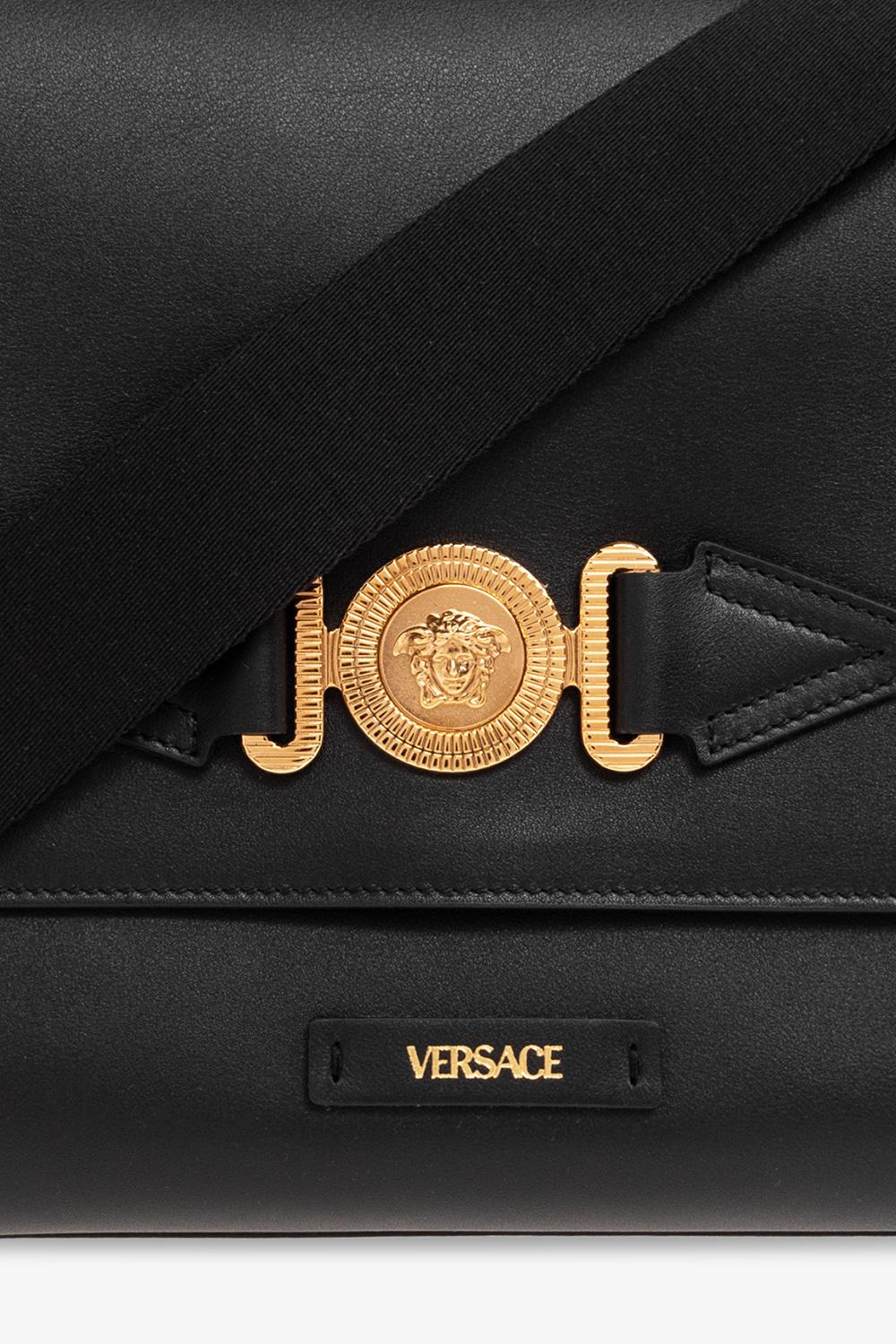 VERSACE: Medusa Biggie bag in leather - Black  Versace shoulder bag  10007211A03190 online at