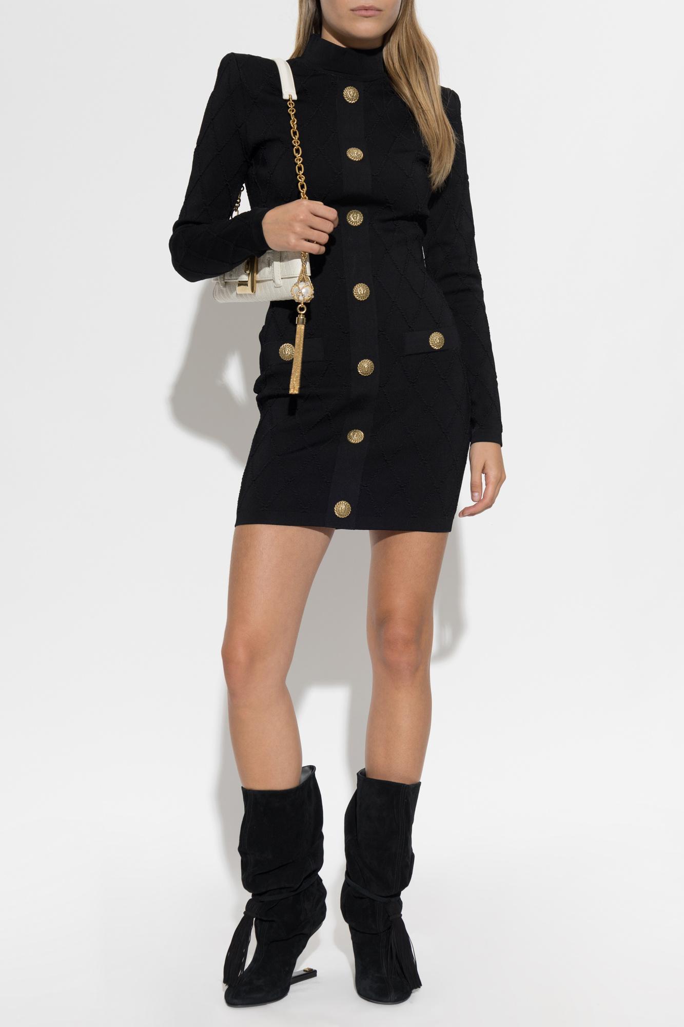 balmain black dress gold buttons Balmain Black Viscose Dress