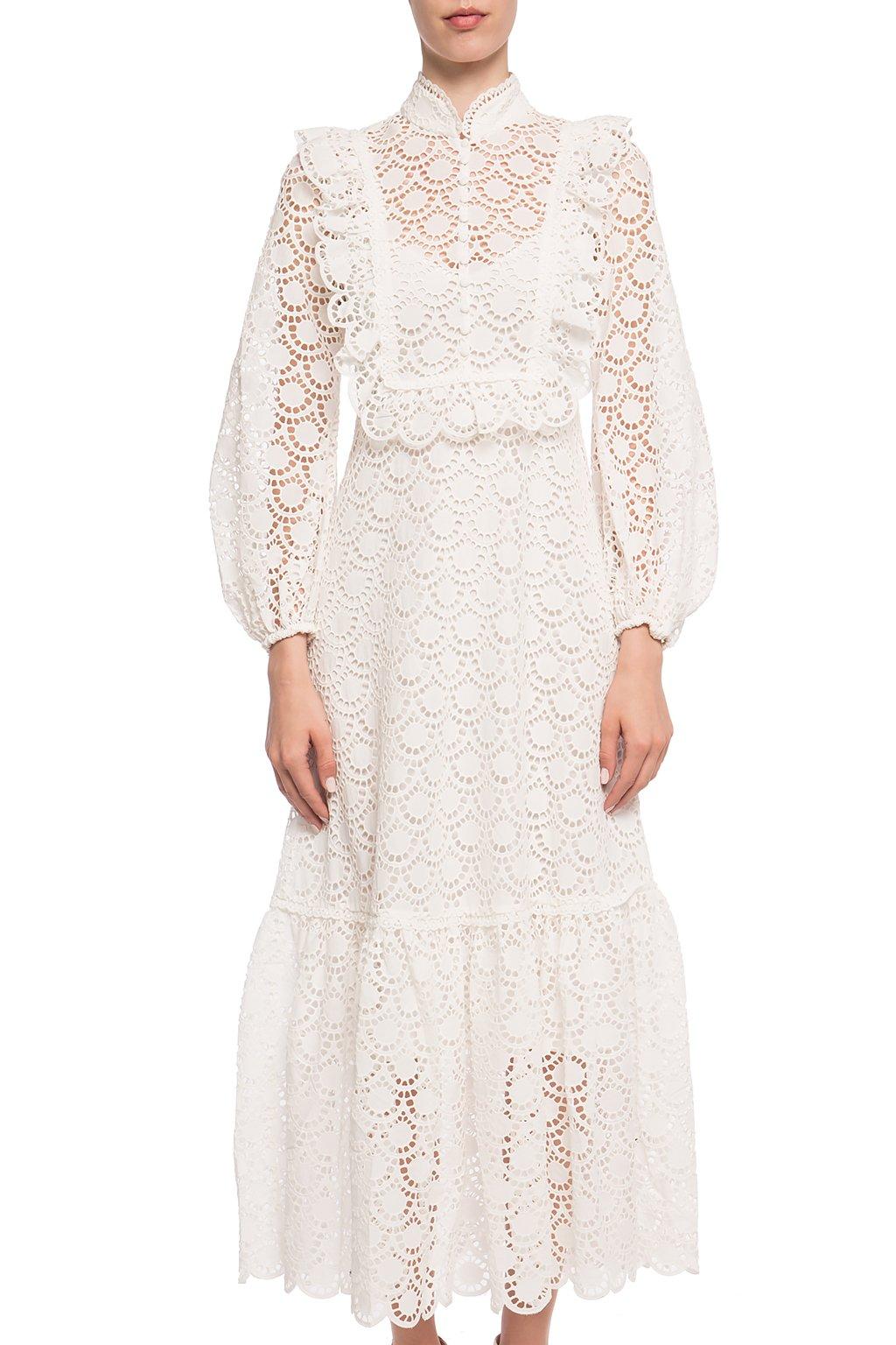 Zimmermann Lace Dress With Standing Collar in White - Lyst