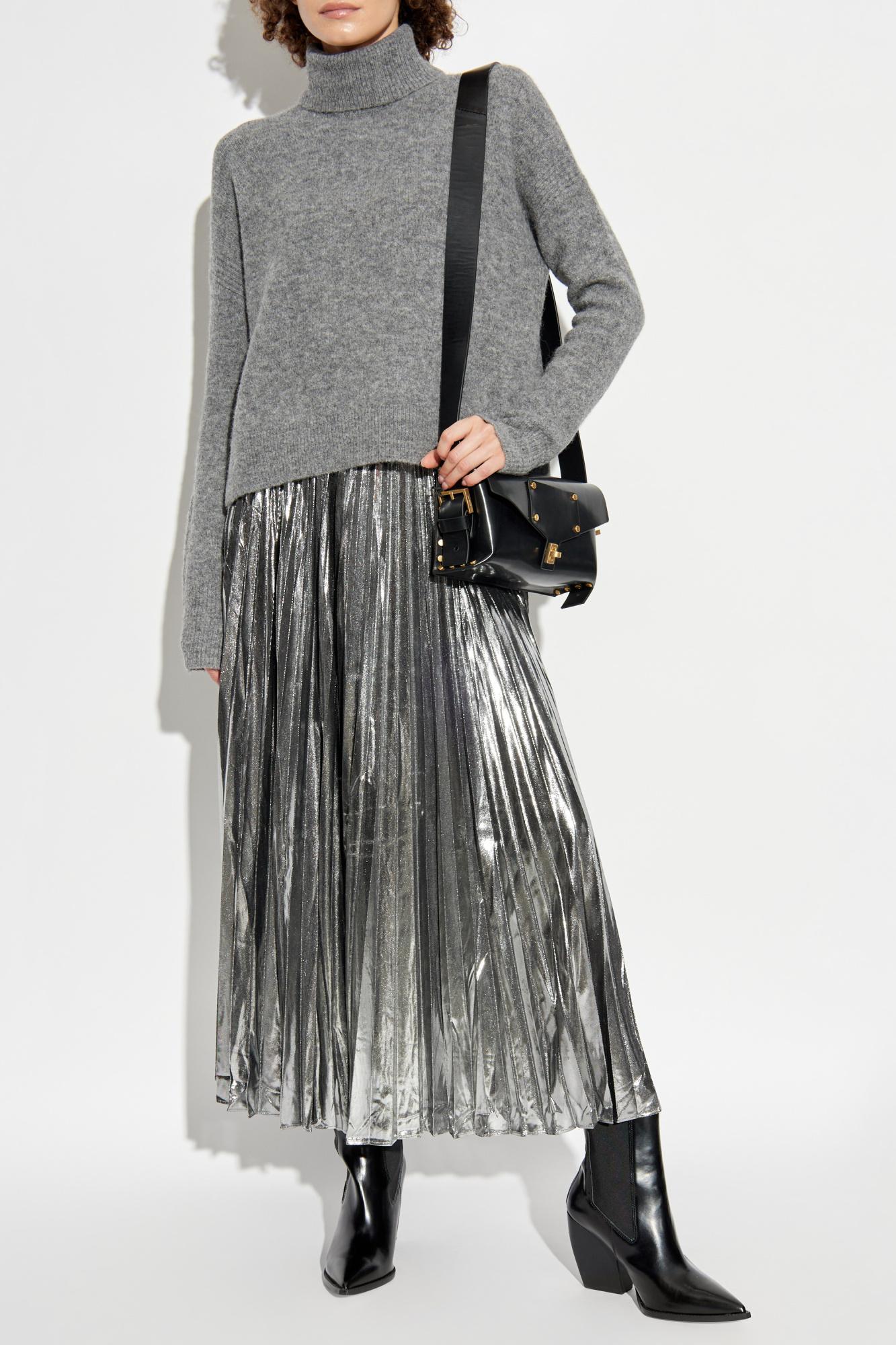AllSaints Metallic Pleated Maxi Dress in Gray | Lyst