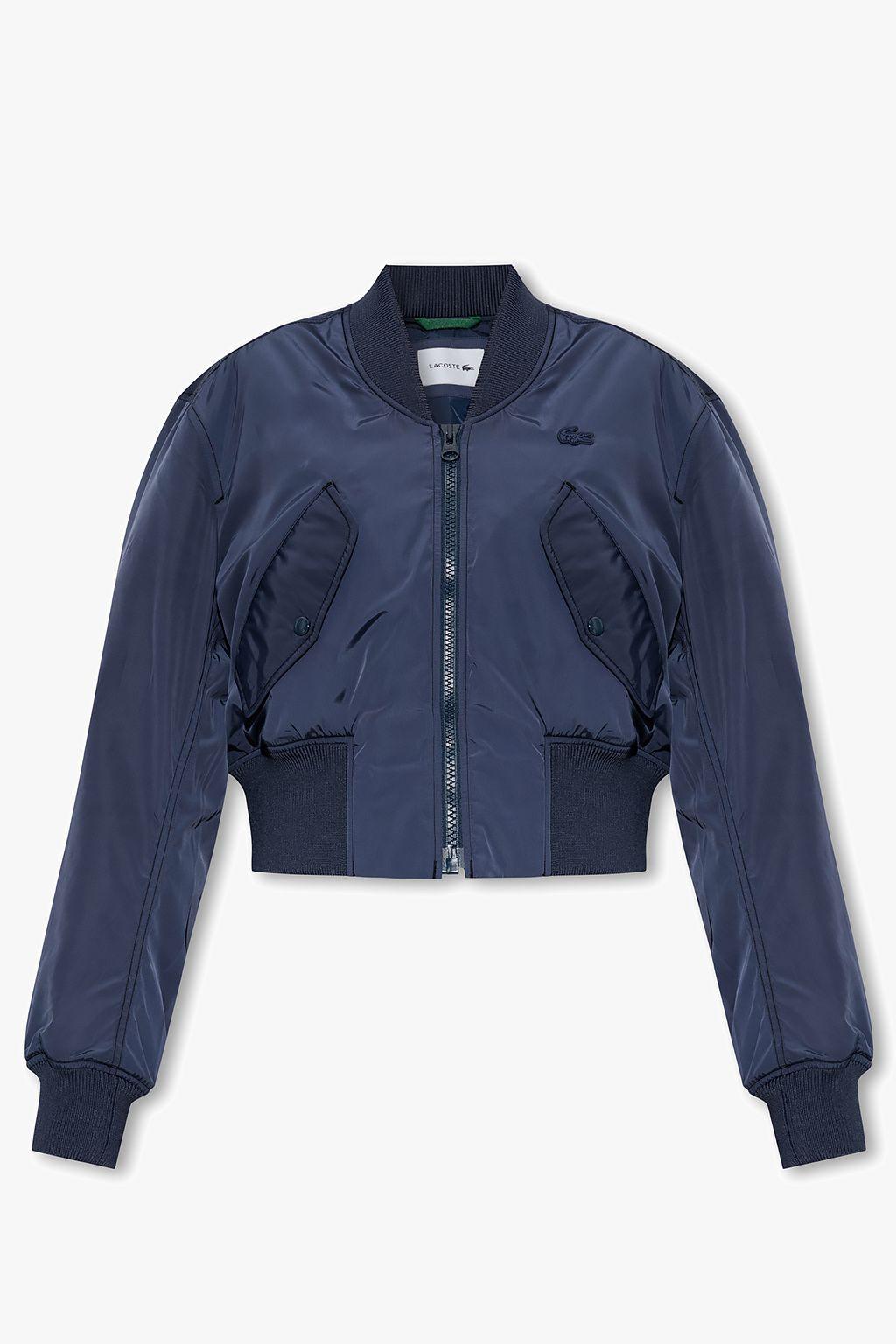 Lacoste Cropped Bomber Jacket in Blue | Lyst