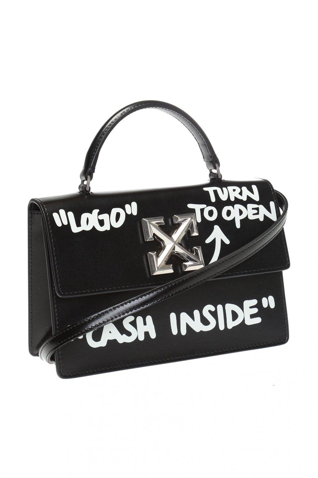 Off-White Black Leather Jitney Cash Inside Graffiti Top Handle Bag Off- White