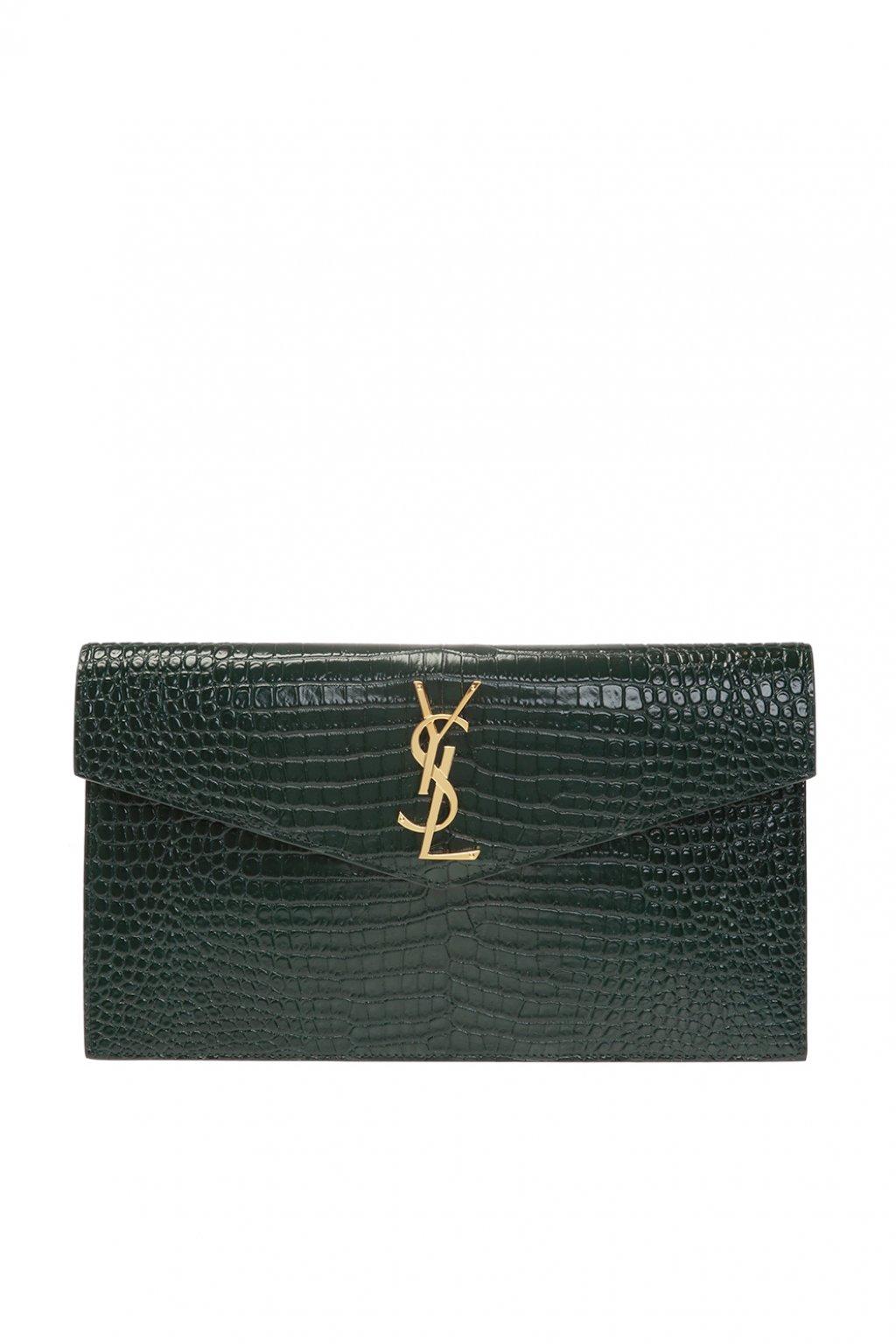 Saint Laurent Uptown Croc-effect Patent-leather Pouch - Red - One Size