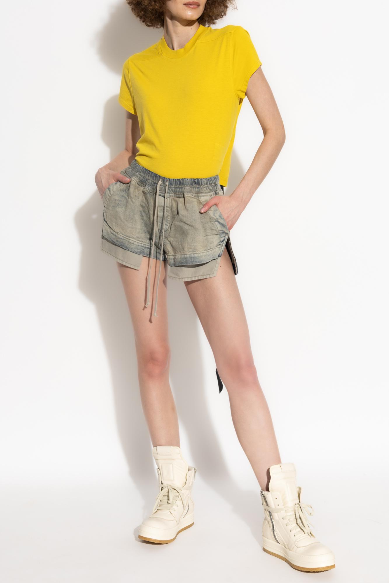 ショートパンツ RICK OWENS Women Shorts  Burmudas RP02D3301HY 78 GREY Black Porterville Fog Boxer Leather Shorts by Rick Owens on Sale