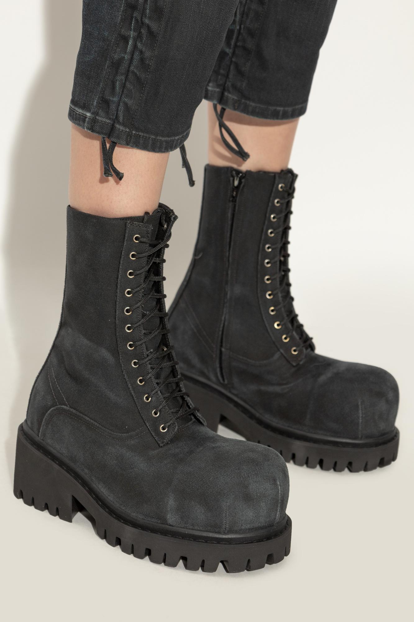 Balenciaga Men's Stomper Canvas Lace-Up Boots | Neiman Marcus
