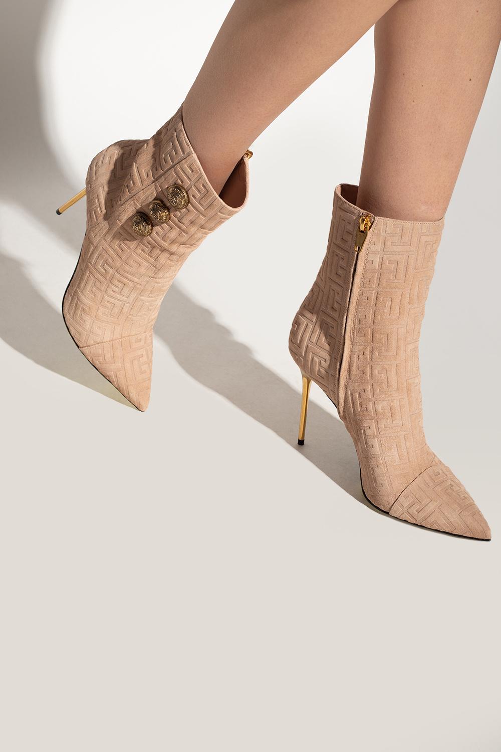 Balmain 'roni' Heeled Ankle Boots in Natural | Lyst