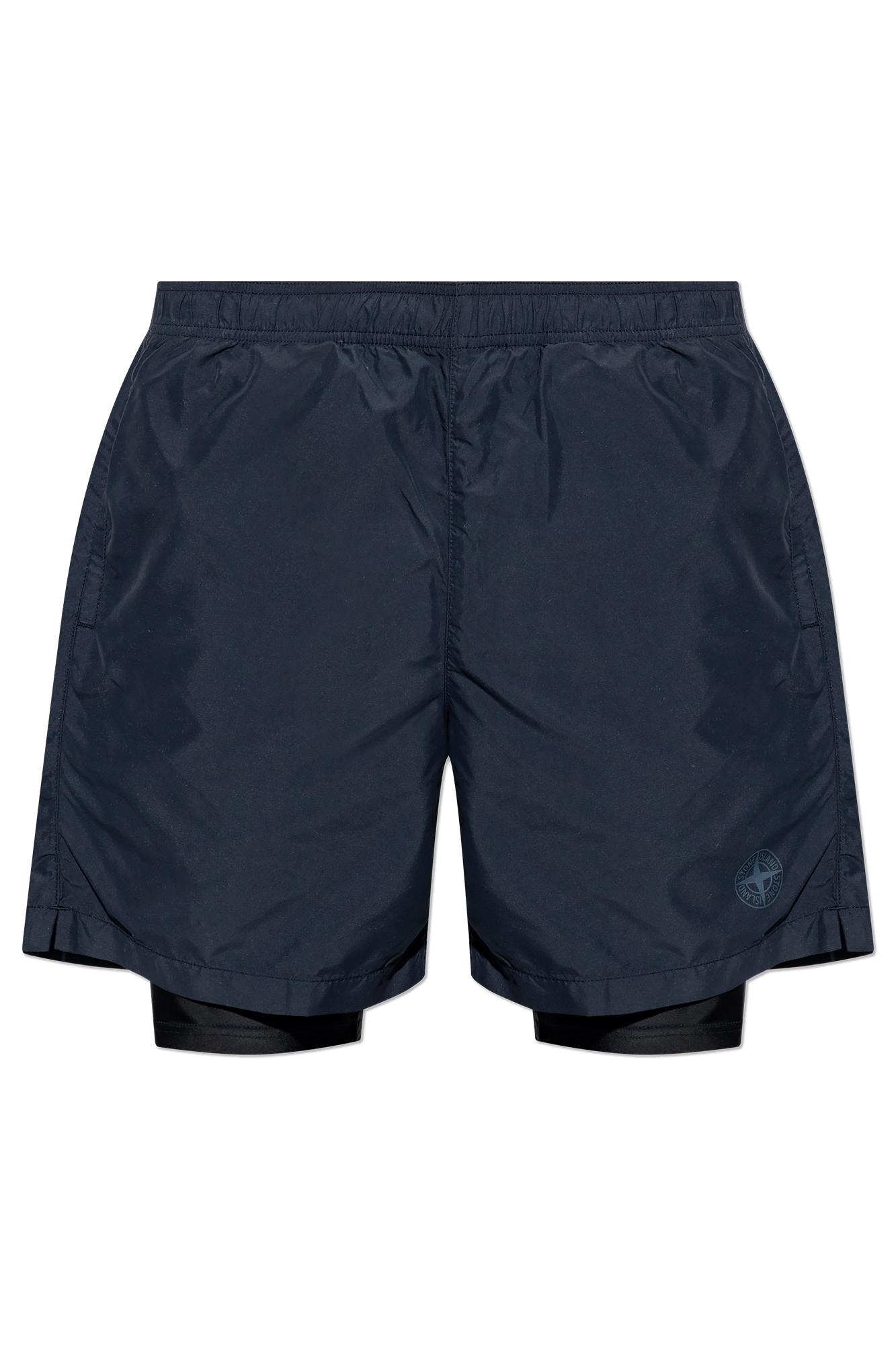 Stone Island Two-layer Shorts With Logo in Blue for Men