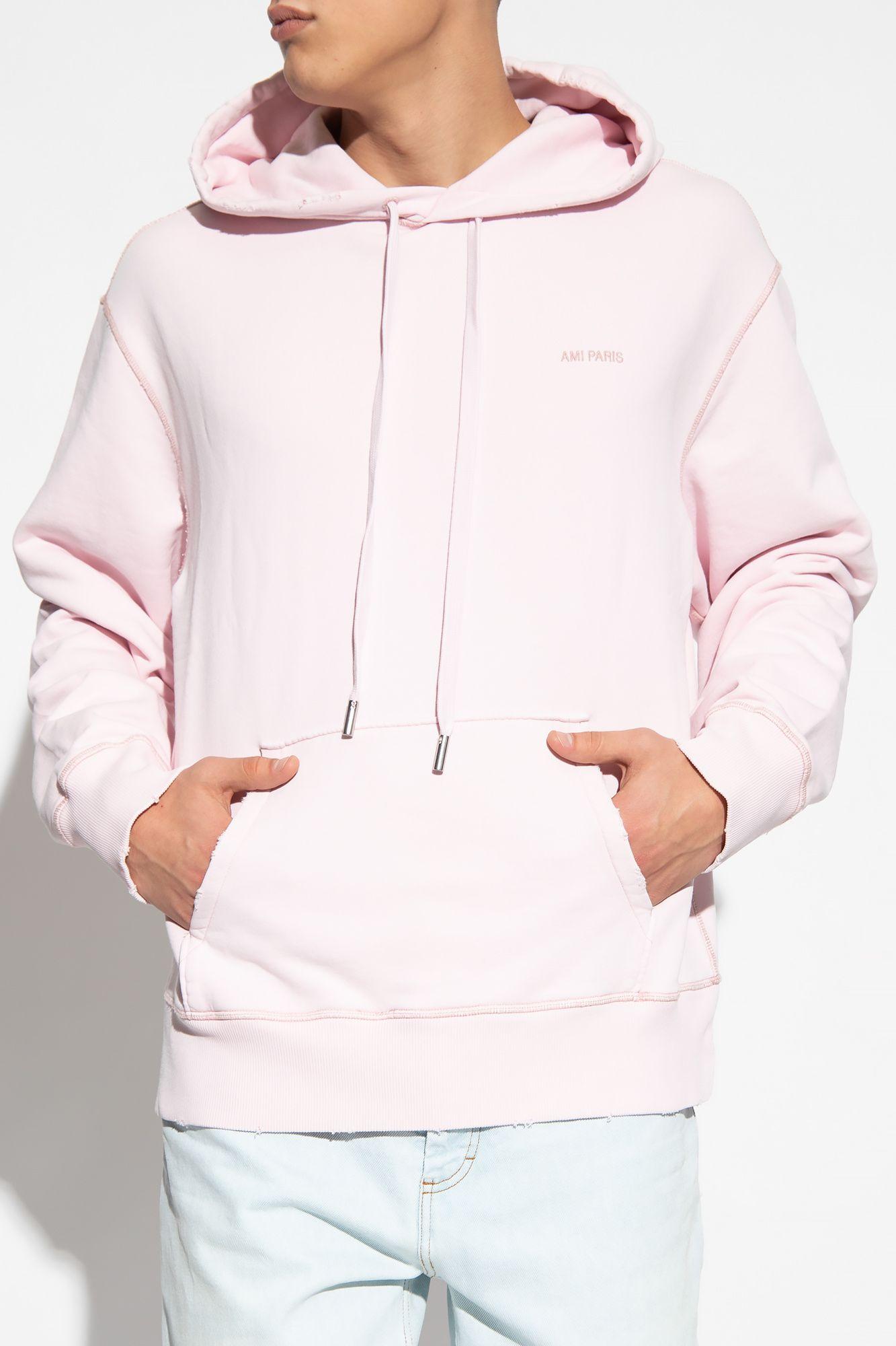 Ami Paris Hoodie With Logo in Pink for Men Lyst