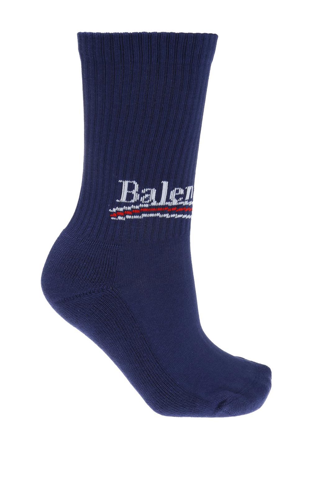 Balenciaga Cotton Logo-embroidered Socks in Navy Blue (Blue) - Save 4% ...
