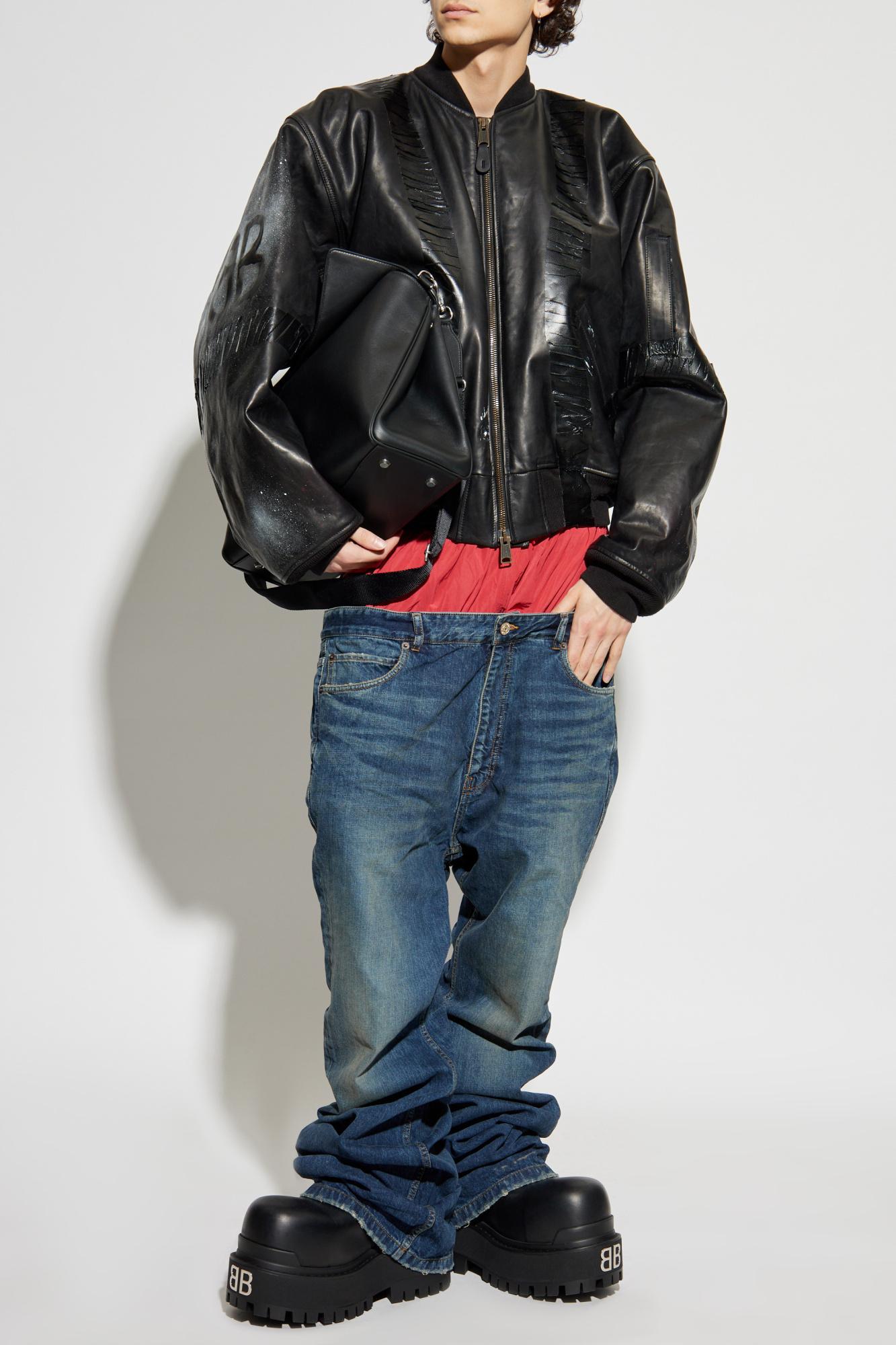 Balenciaga Leather Bomber Jacket in Black for Men | Lyst UK
