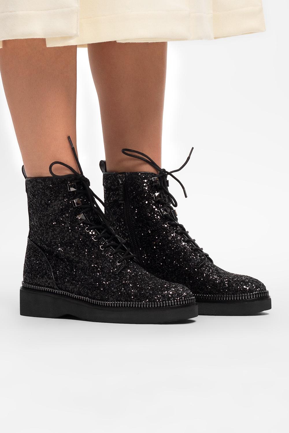 black sparkly combat boots