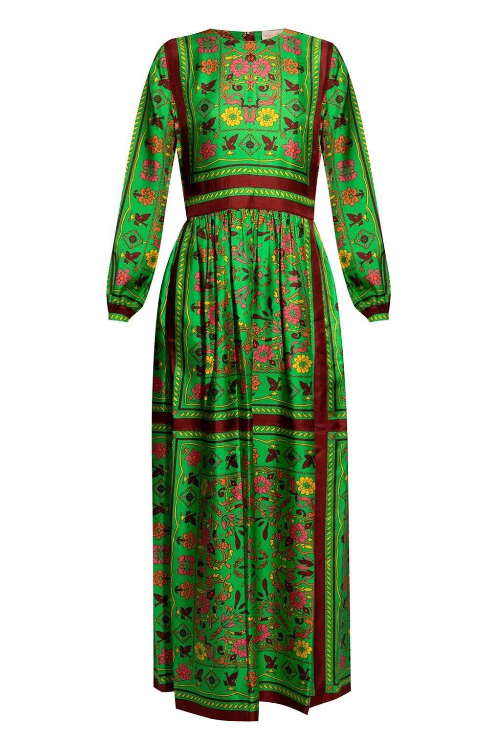 tory burch silk scarf printed long dress Tory Burch Silk Scarf Printed Long Dress Multicolour in Green