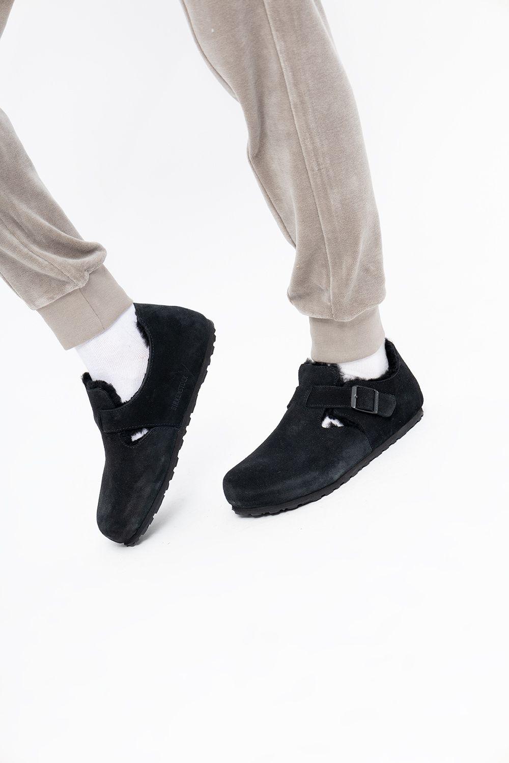 Birkenstock 'london Shearling' Suede Shoes in Black | Lyst