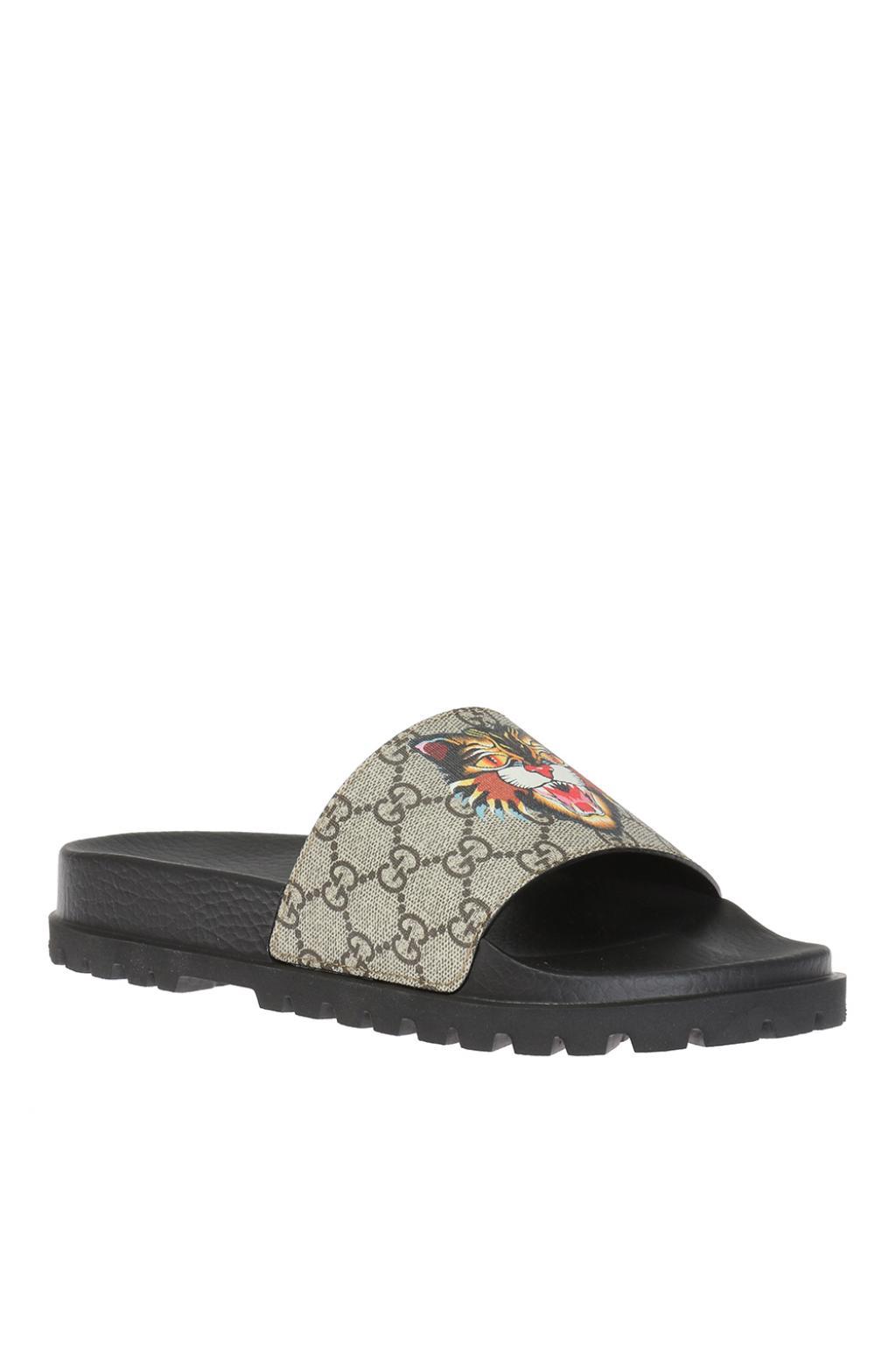 Gucci Tiger Head Slides in Black for Men | Lyst