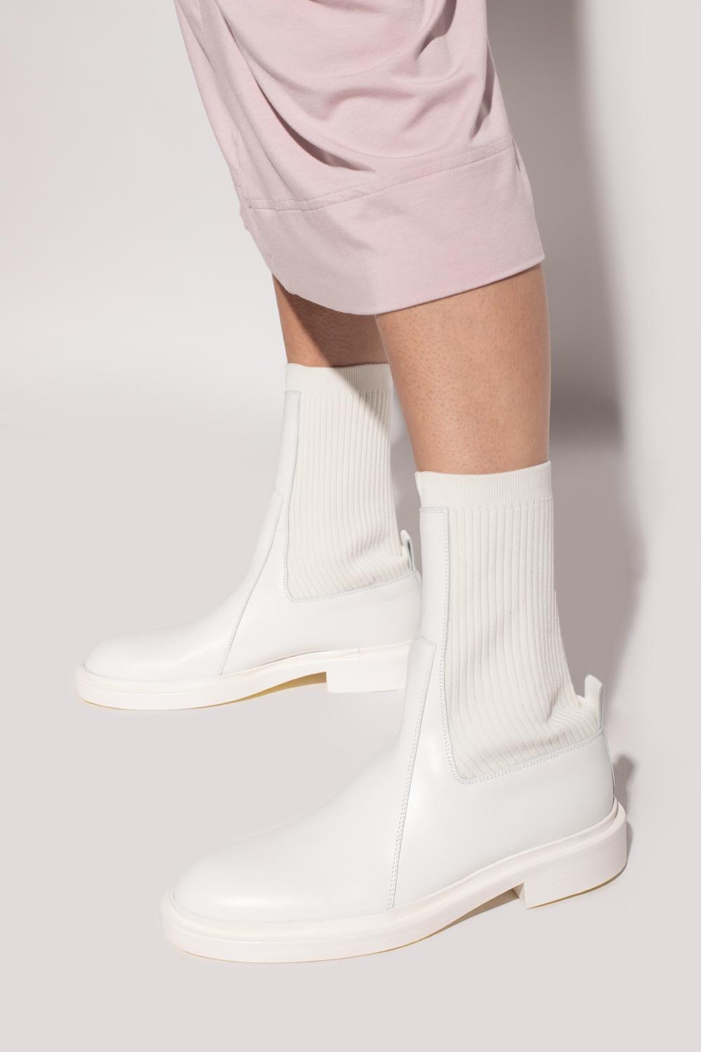 Jil Sander Leather 'chelsea' Boots in White - Lyst