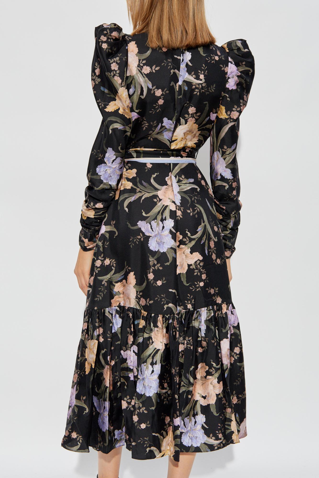 zimmermann eden floral silk gathered midi dress Zimmermann Silk Dress Eden in Black