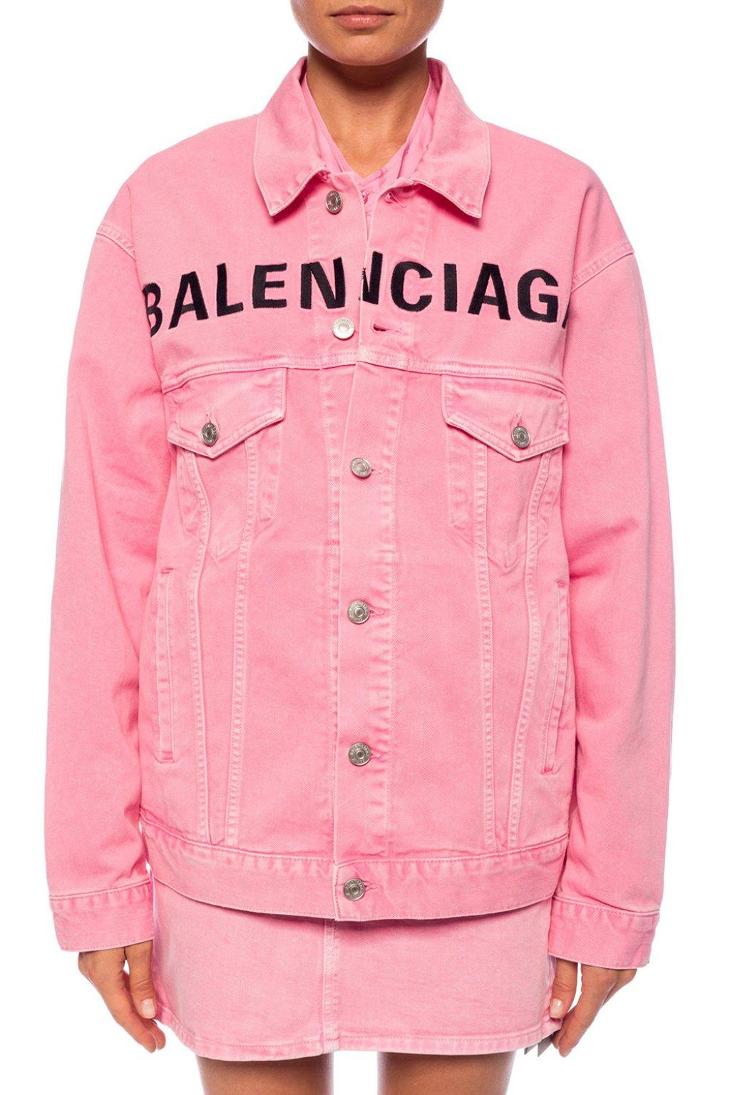 Balenciaga Embroidered Logo Denim Jacket in Pink - Save 12% | Lyst