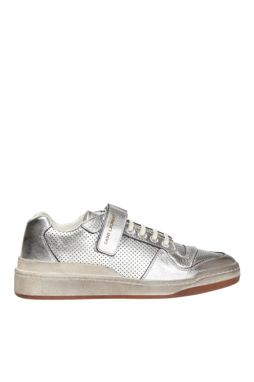 Saint Laurent Leather 'sl24' Sneakers With Logo in Silver (Metallic) - Lyst