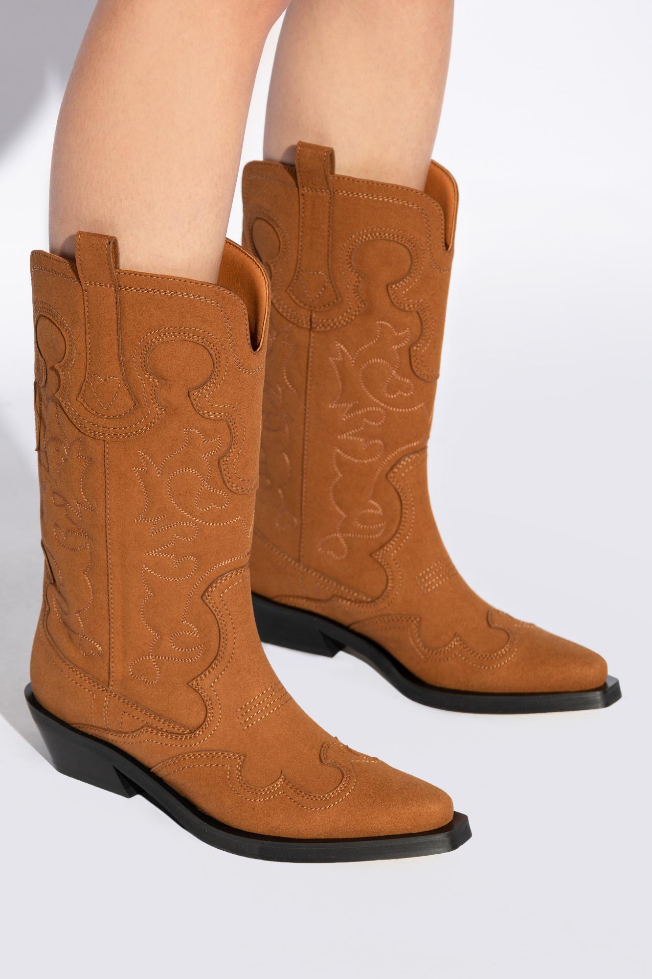 Ganni Patterned Cowboy Boots in Brown Lyst