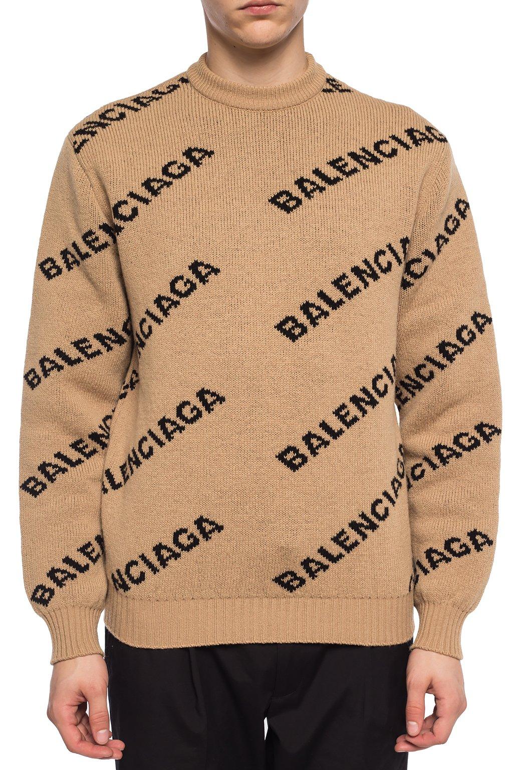 Balenciaga Logo Intarsia Sweater in Brown for Men | Lyst