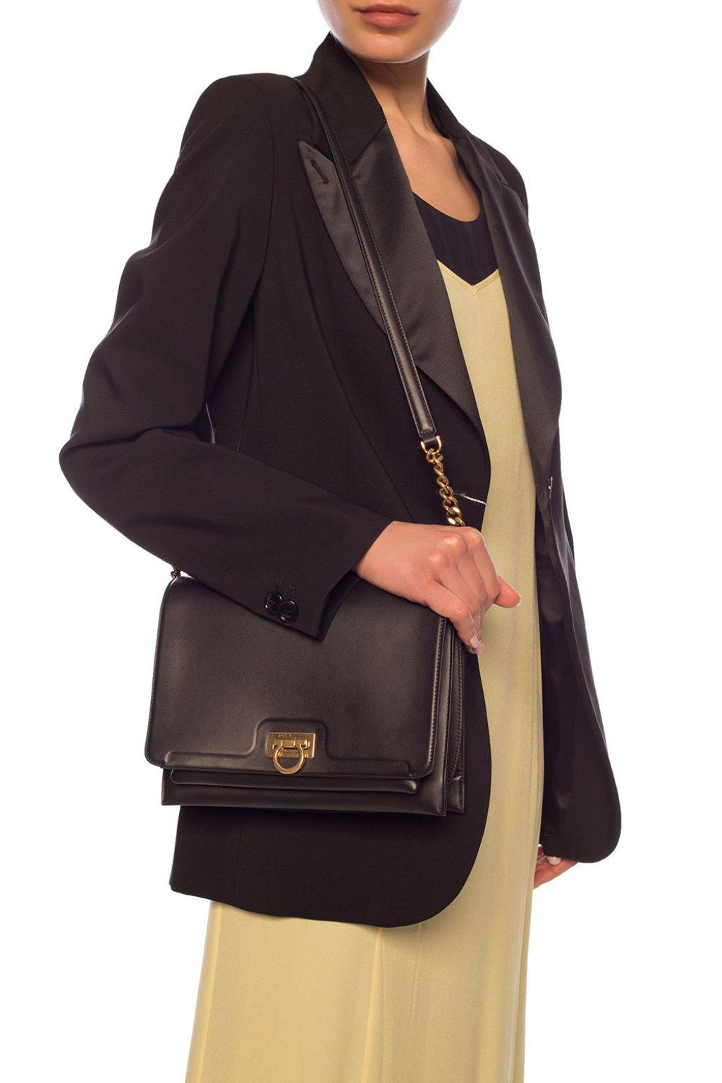 Ferragamo Trifolio Flap Medium Leather Shoulder Bag in Black