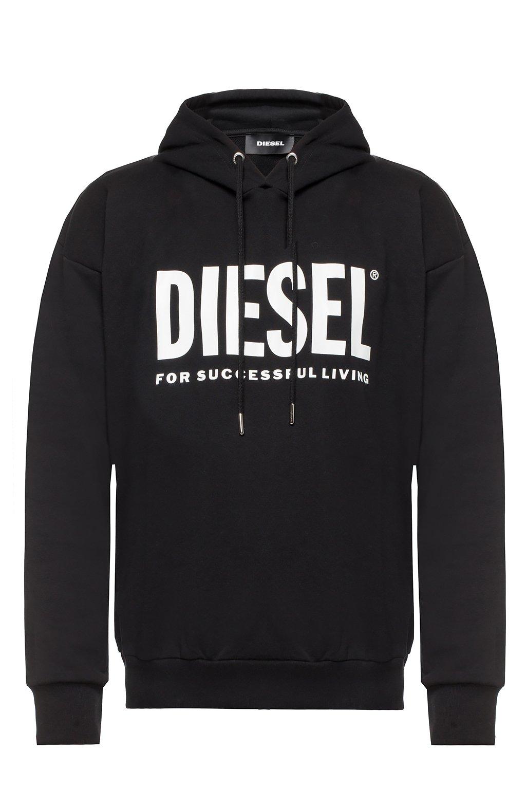 DIESEL Cotton Logo-printe Hoodie Black for Men - Lyst