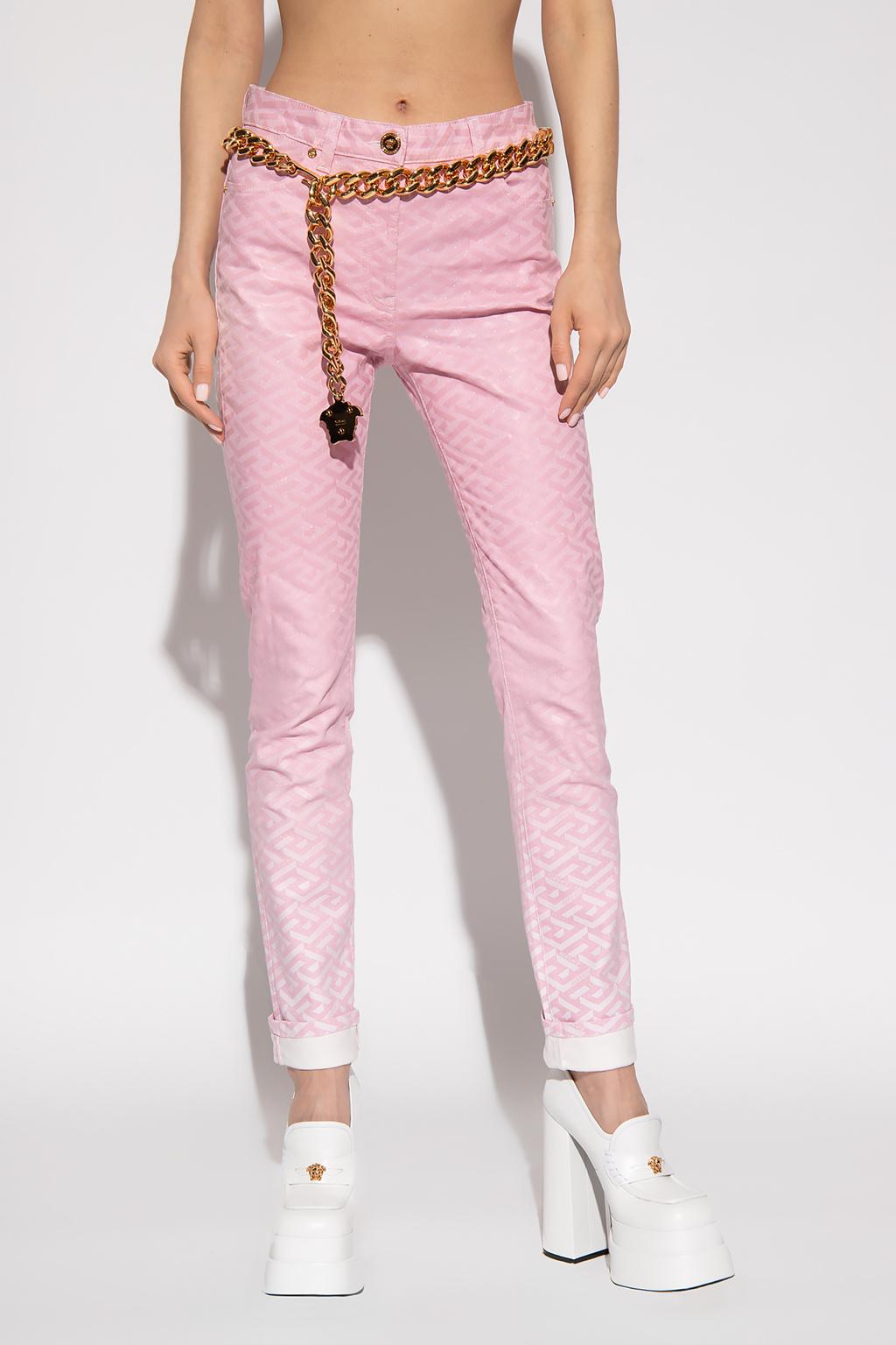 Versace Denim Jeans With 'la Greca' Theme in Pink | Lyst