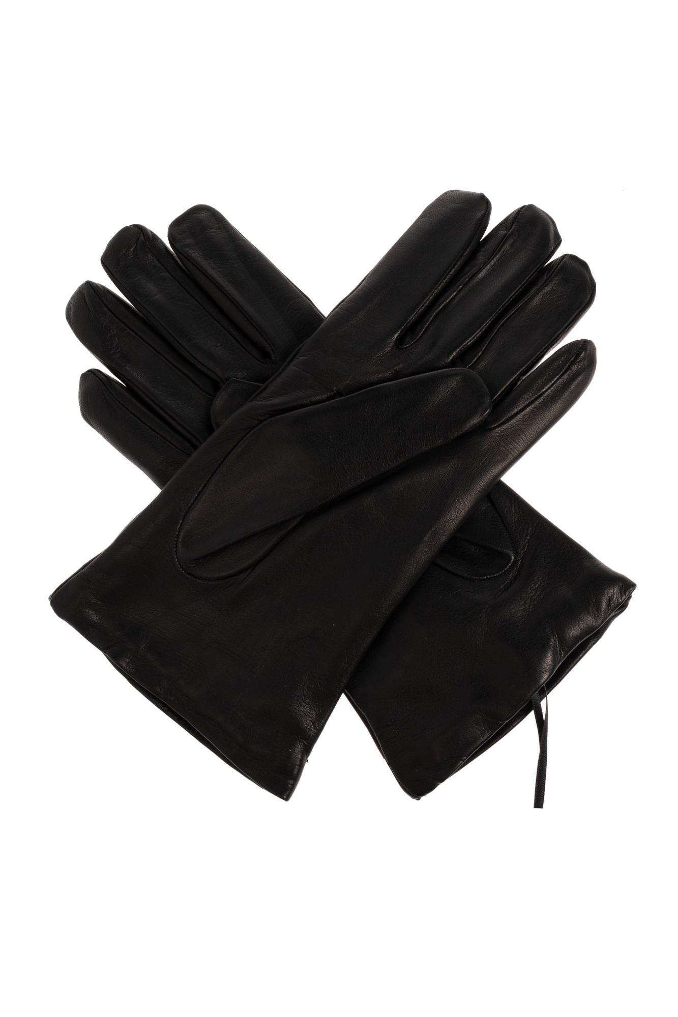 MOSCHINO レザー手袋 黒 Leather gloves with logo | Shop Online