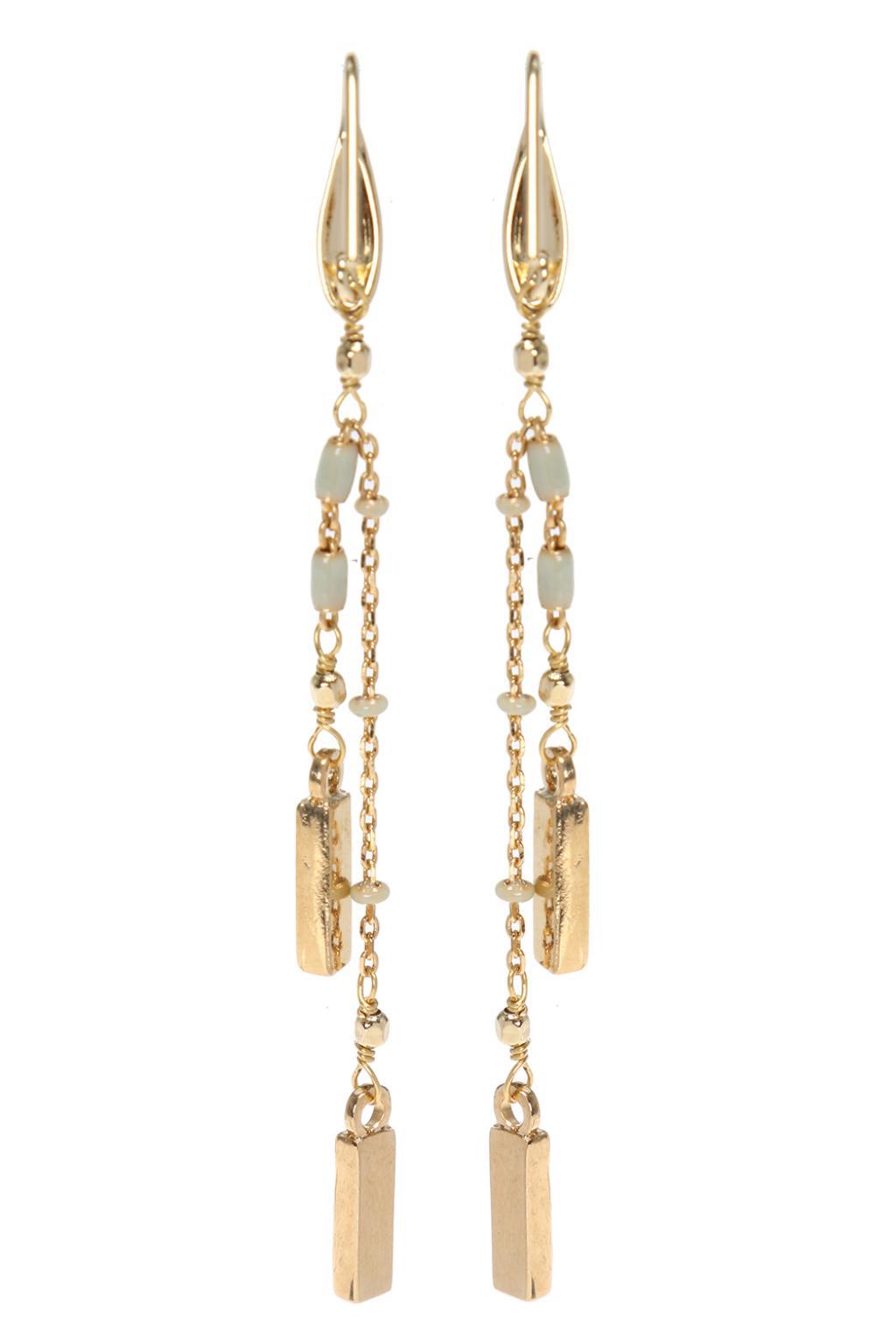 Taashya Dangling and Drop Metal Earring with tins of Blue Beads