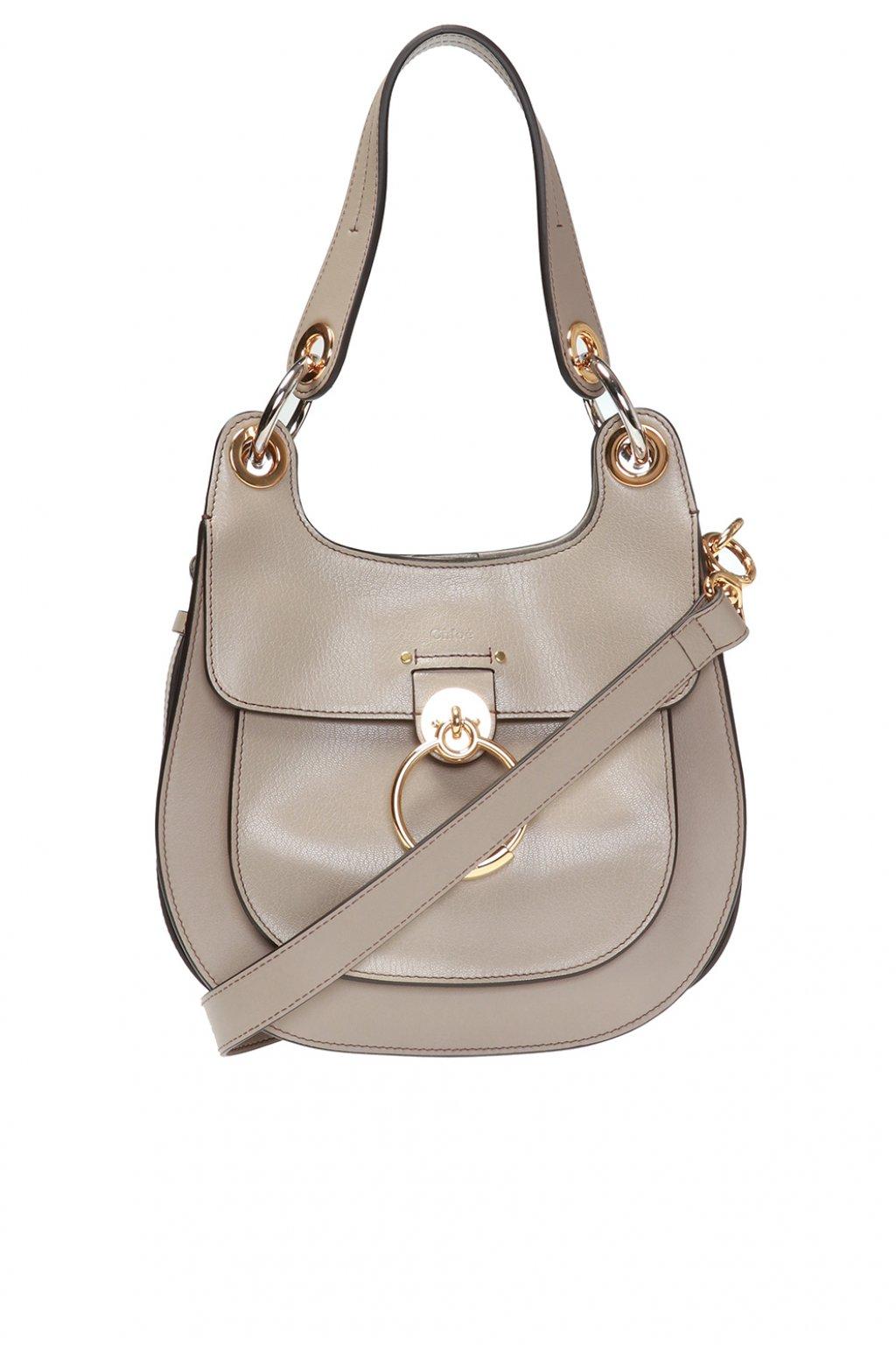 Chloé Leather 'tess' Logo-embossed Shoulder Bag in Beige (Natural ...