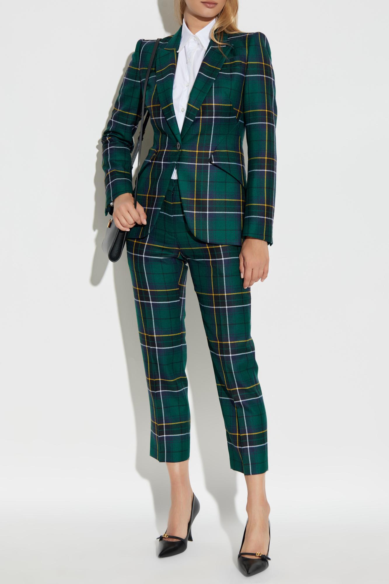 McQueen Plaid Trousers in Green | Lyst