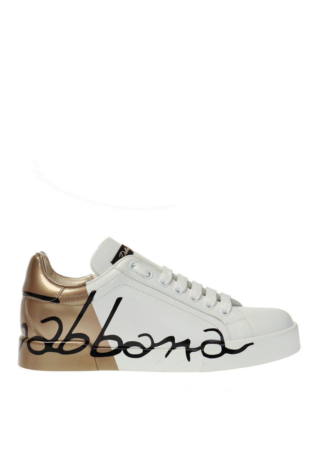 Dolce & Gabbana Gold Logo Printed Sneakers in White Lyst