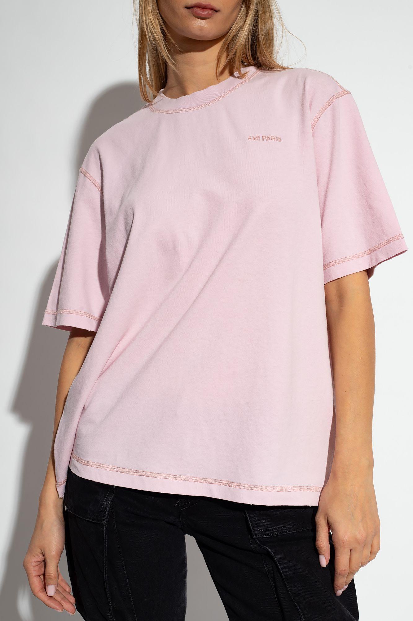 Ami Paris T-shirt With Logo in Pink | Lyst Ami Paris T-shirt With Logo in Pink | Lyst