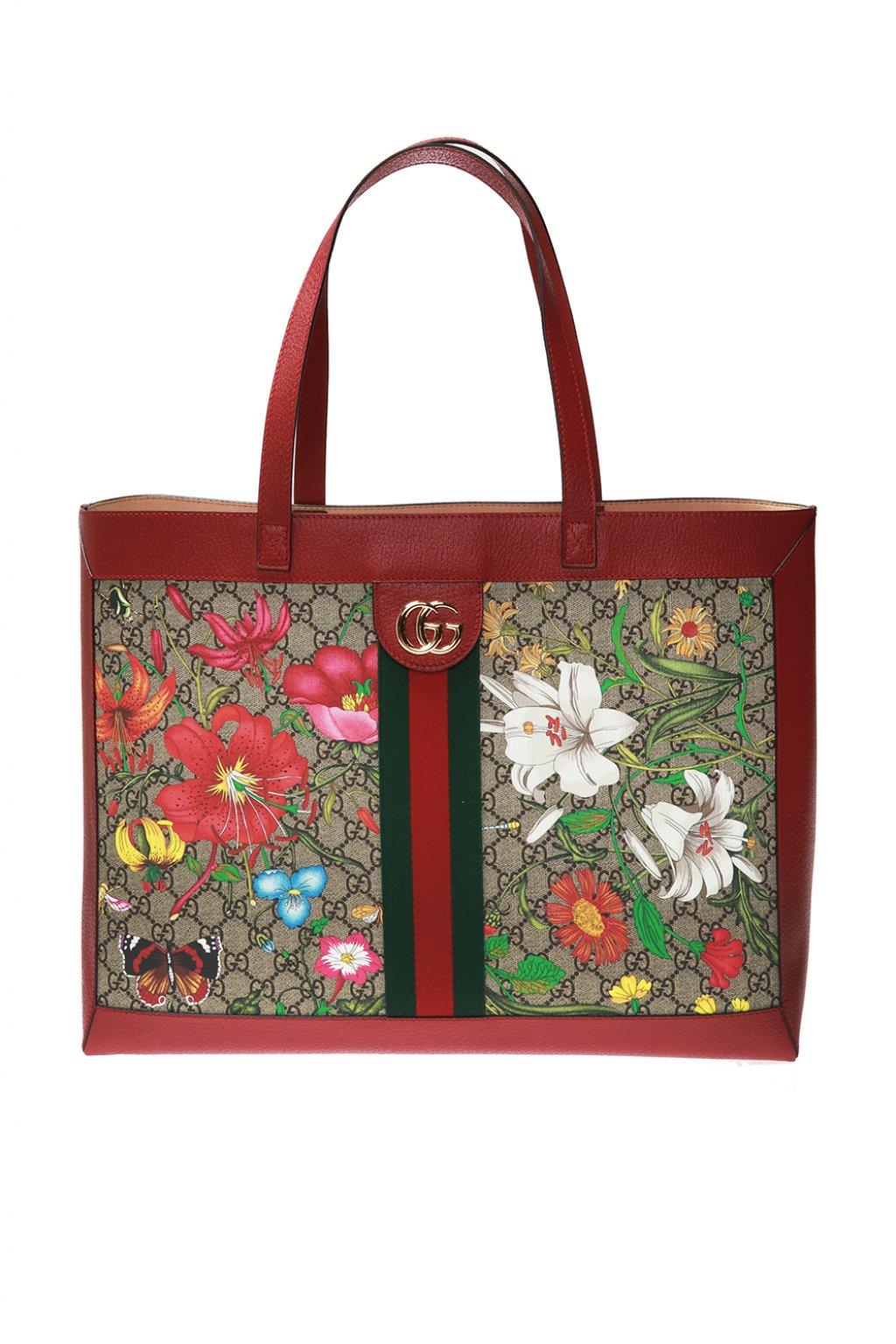Gucci Ophidia Floral And GG Supreme Tote in Red | Lyst