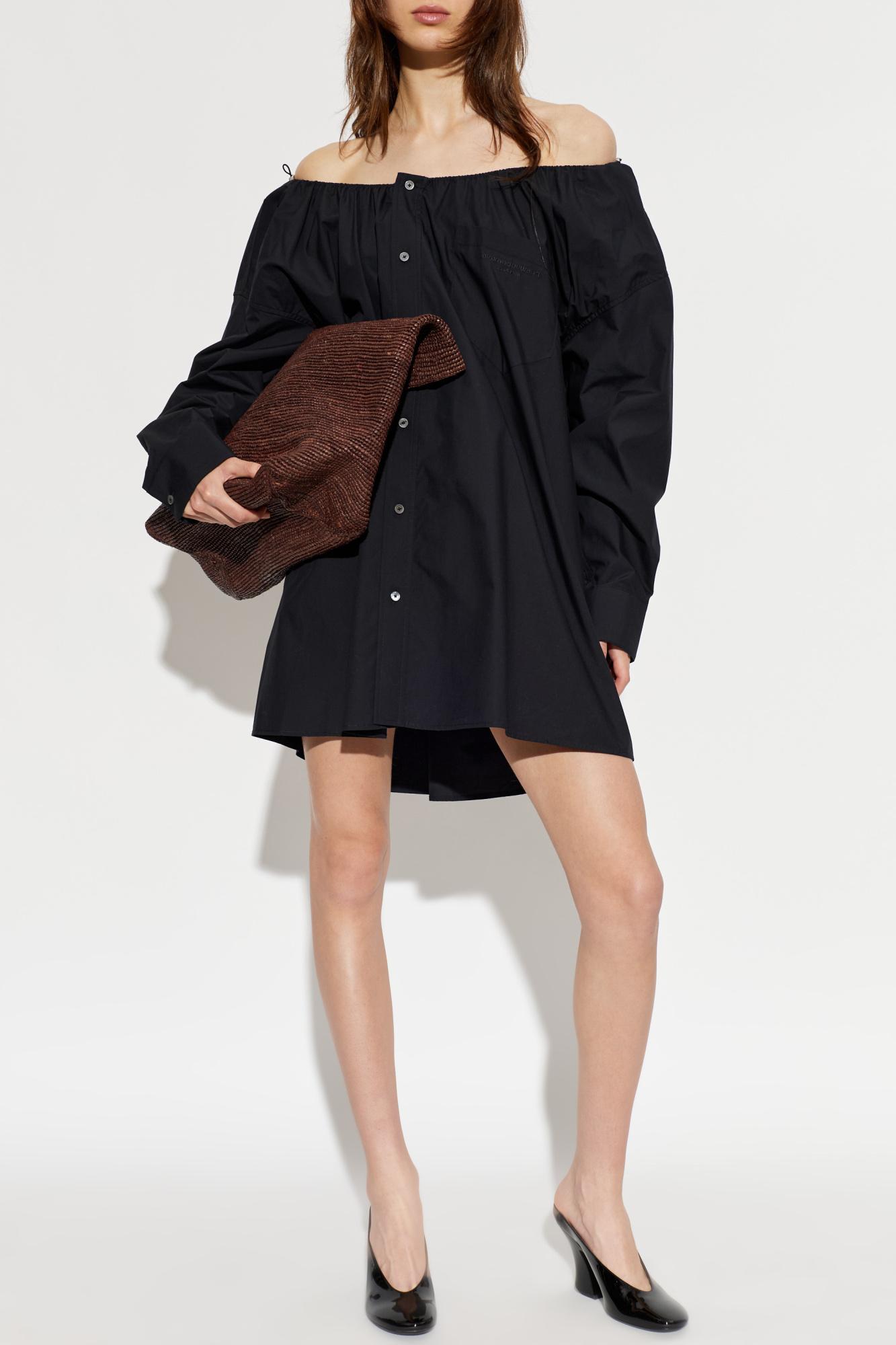 alexander wang wrap front off the shoulder shirt dress Alexander Wang Off The Shoulder Shirt Dress in Bright White