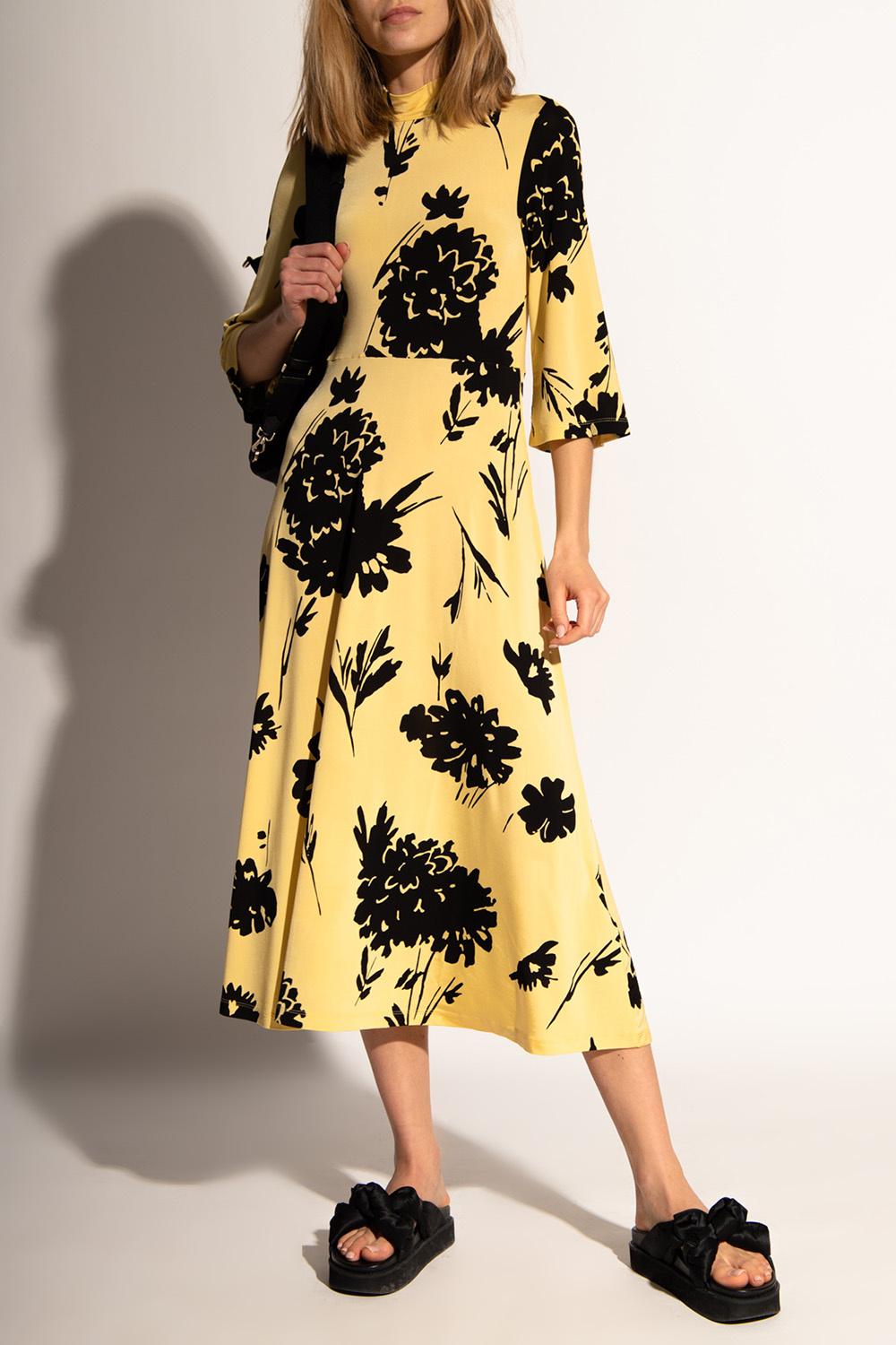Floral Motif Dress in Yellow ...