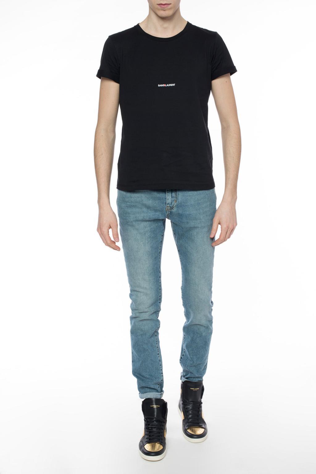 Saint Laurent Cotton Logo-printed T-shirt in Black for Men - Lyst