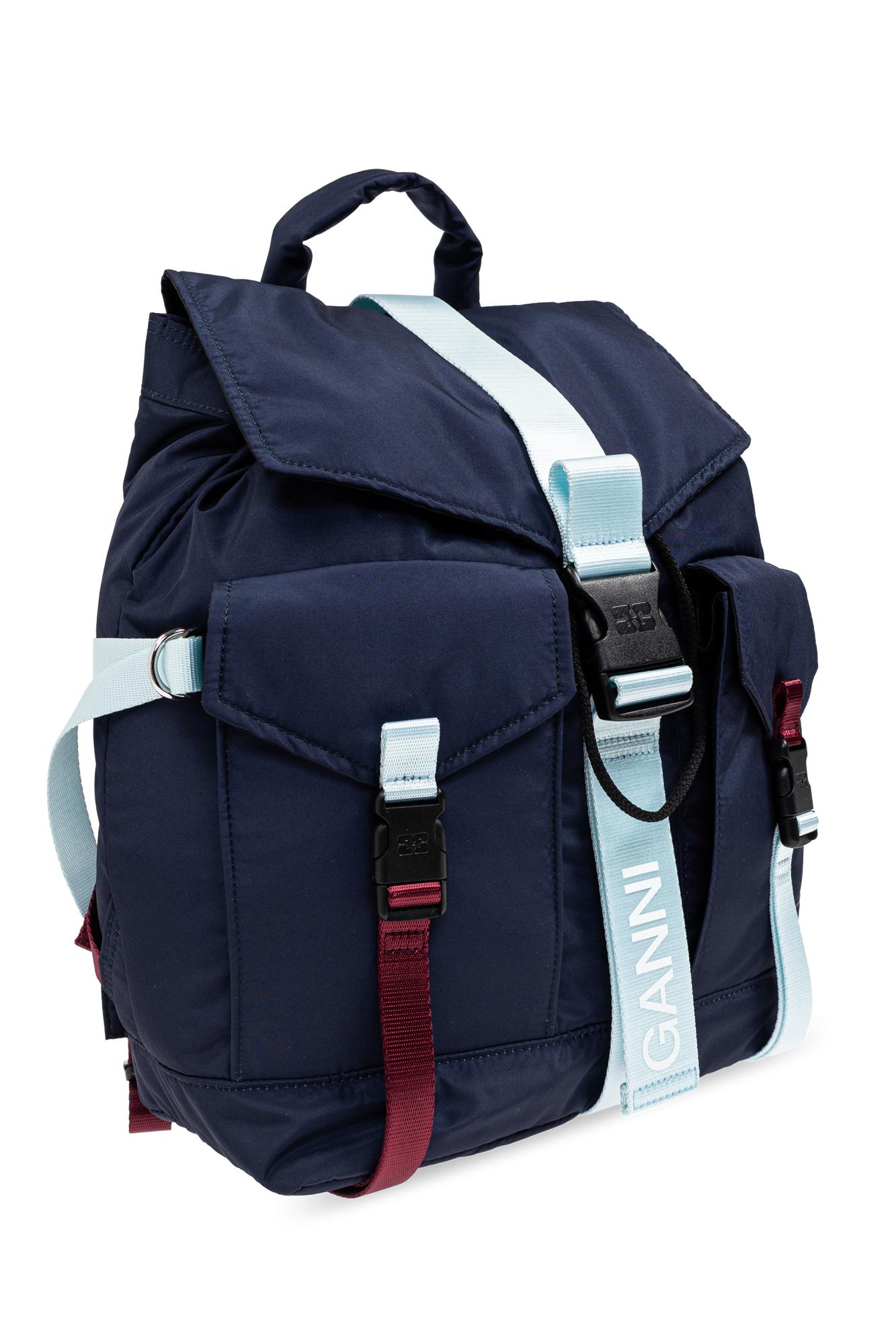 Ganni Backpack With Logo in Blue | Lyst