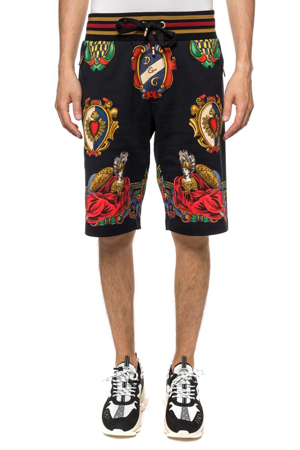 Dolce & Gabbana Cotton Heraldic Print Shorts in Black,Red,Yellow (Black ...