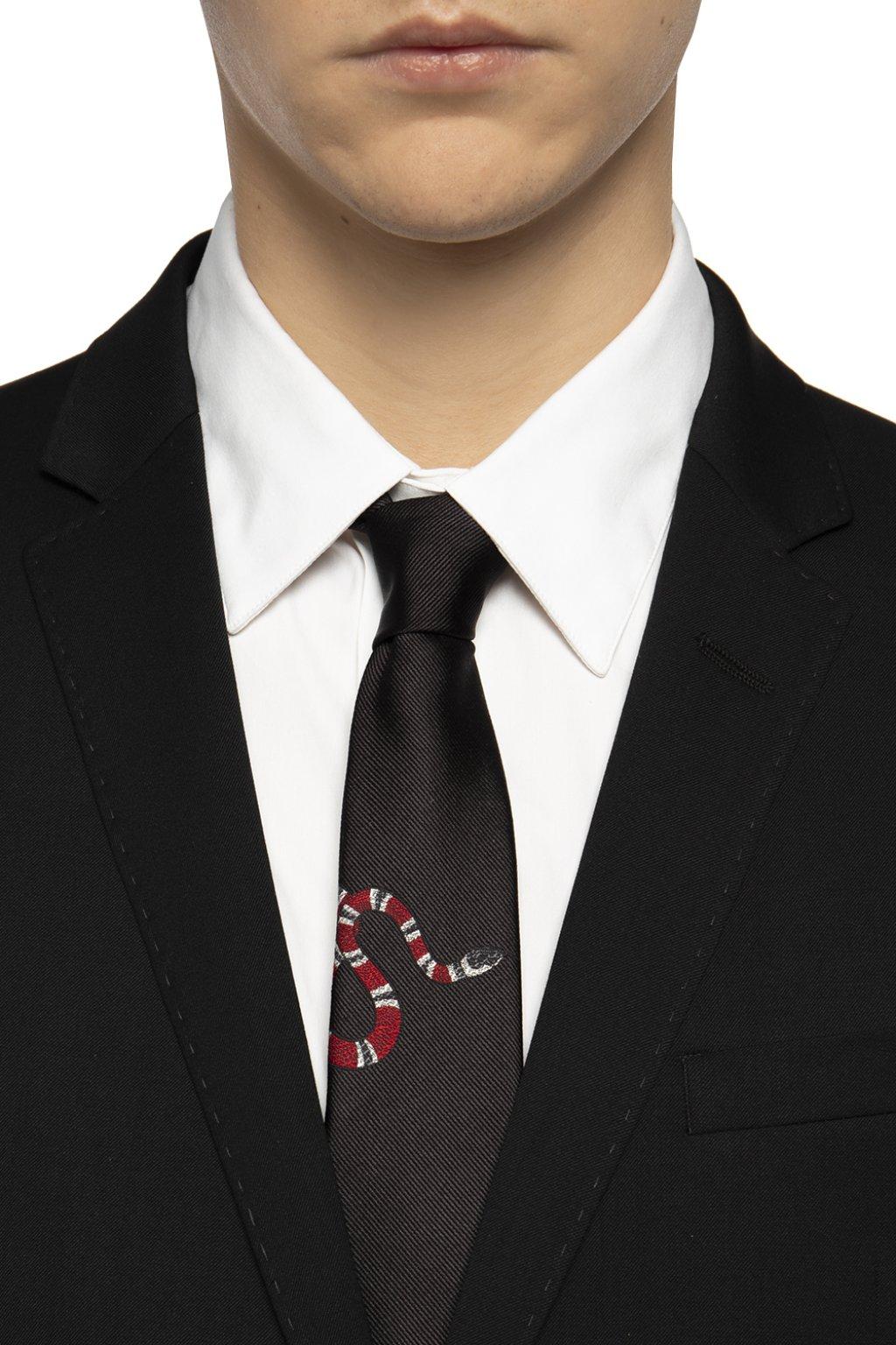 Gucci Kingsnake Motif Silk Tie in Black 