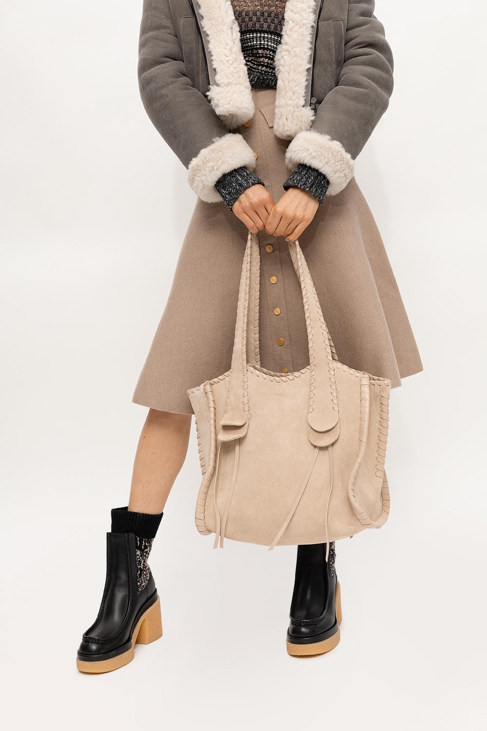 Chloé 'mony Medium' Suede Shopper Bag in Natural | Lyst