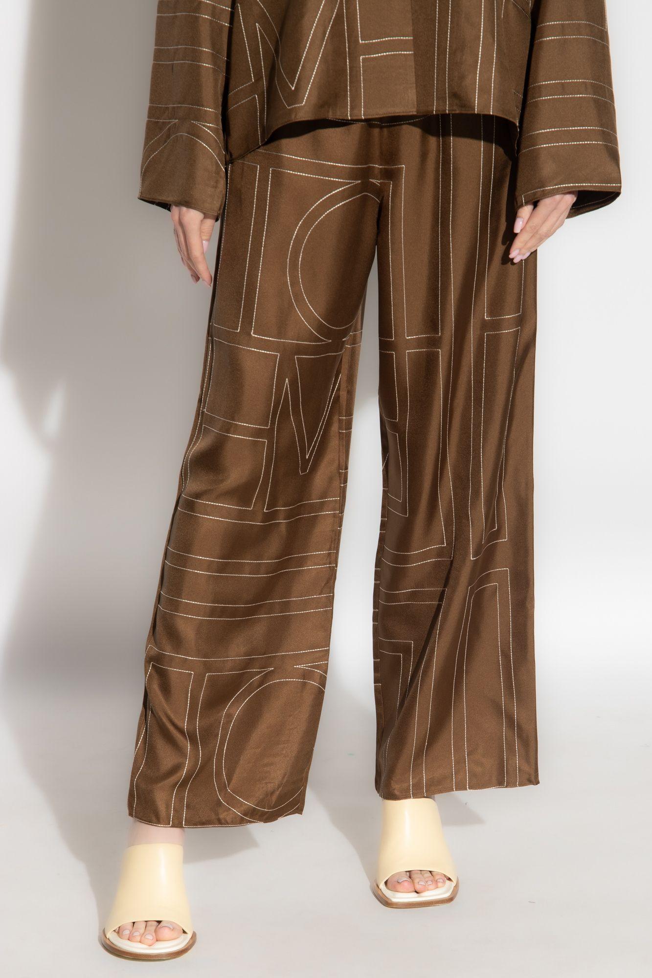 パンツ Toteme Trousers Brown TOTEME Silk Trousers in Brown | Lyst