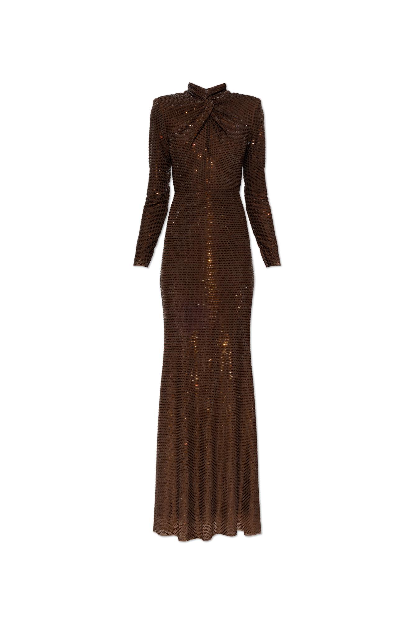 self portrait brown sequin maxi dress self-portrait Sequin Off Shoulder Maxi Dress in Brown