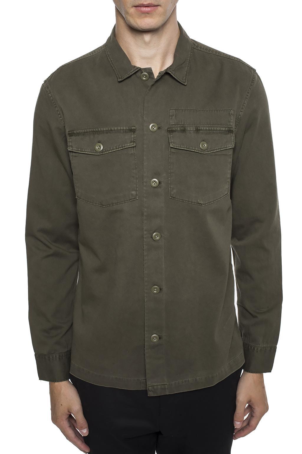 AllSaints Cotton 'spotter Ls' Raw Edge Shirt Green for Men - Lyst