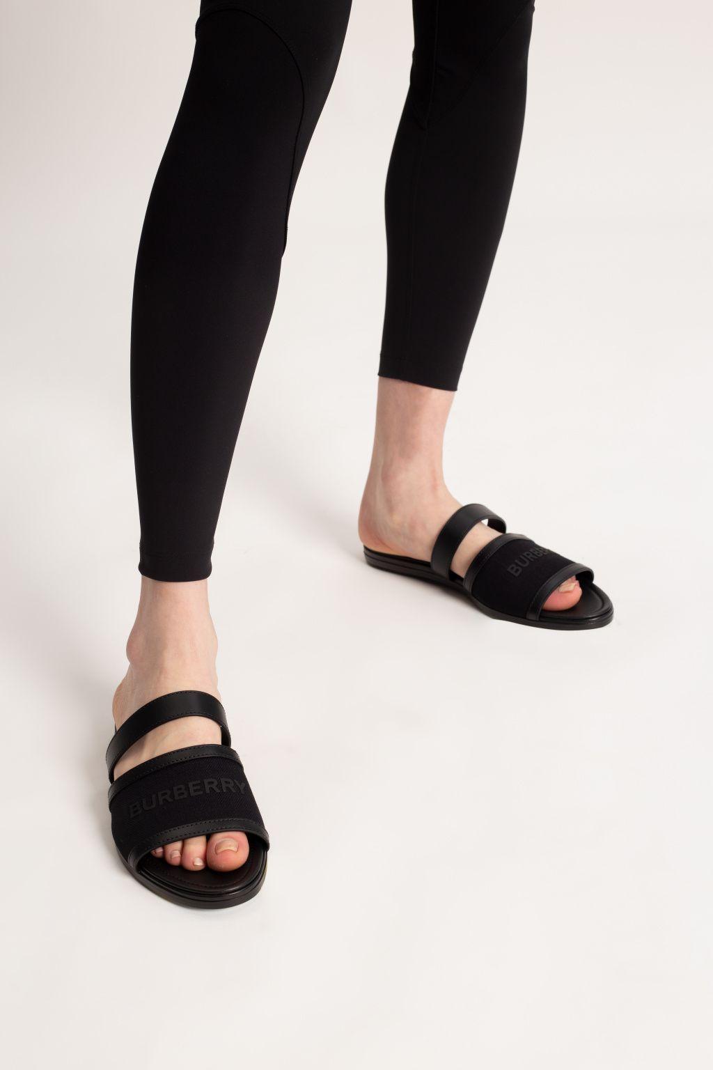 Burberry Slides With Logo in Black | Lyst