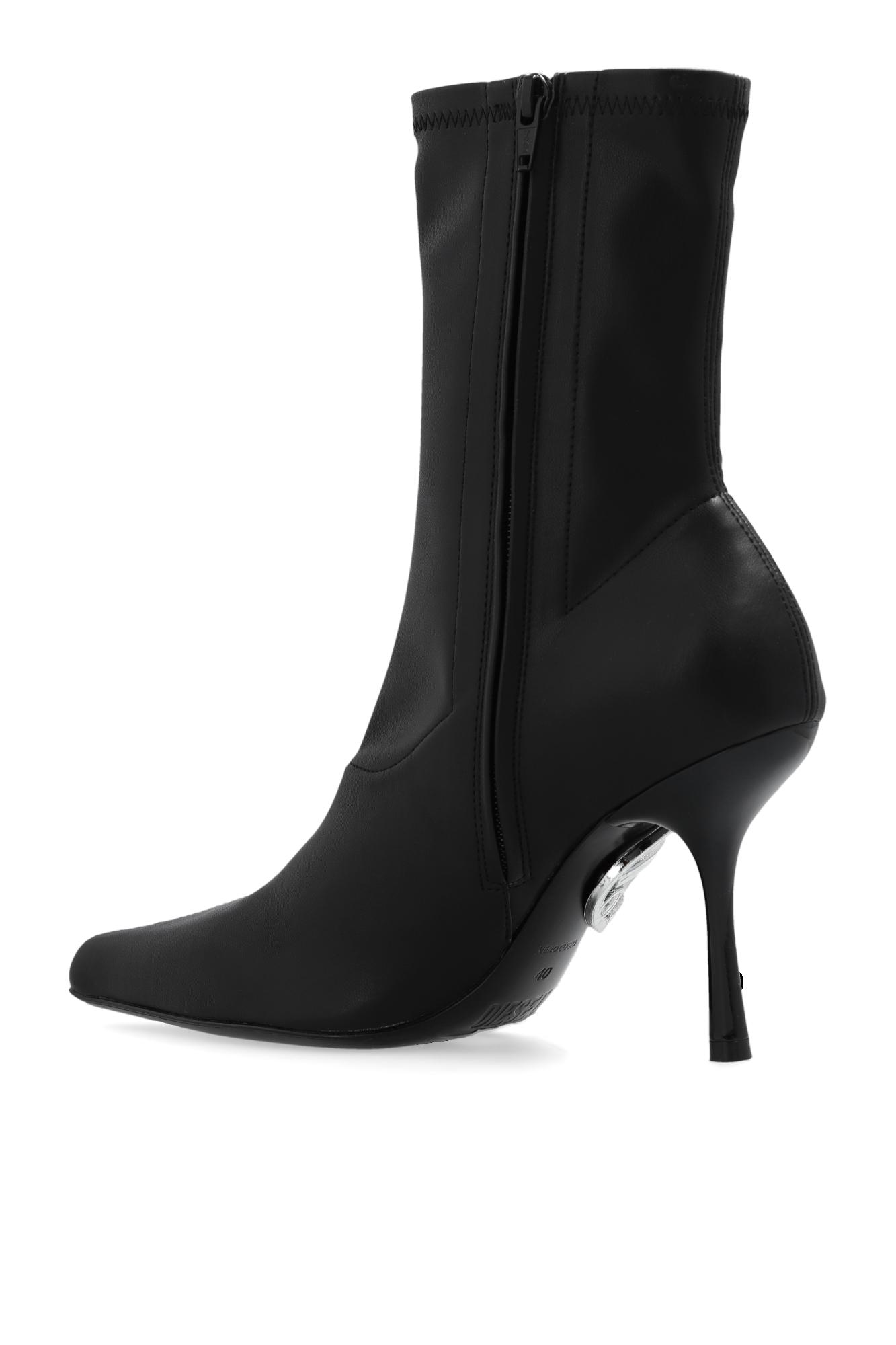 DIESEL D-ECLIPSE BT ロゴ ショートブーツ DIESEL 'd-eclipse Bt' Heeled Ankle Boots in Black | Lyst